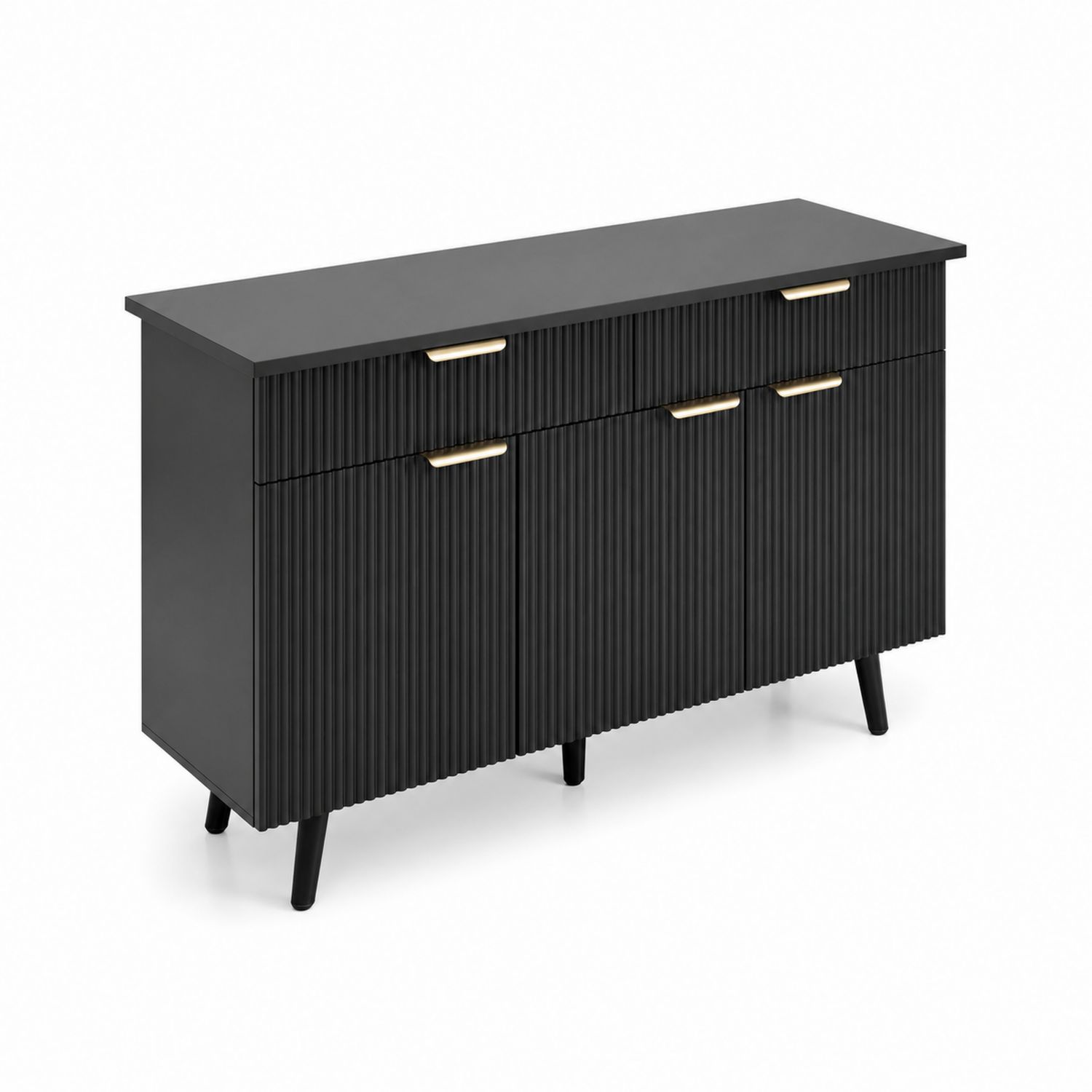 Schwarzes Sideboard mit 3 Türen und 3 Schubladen