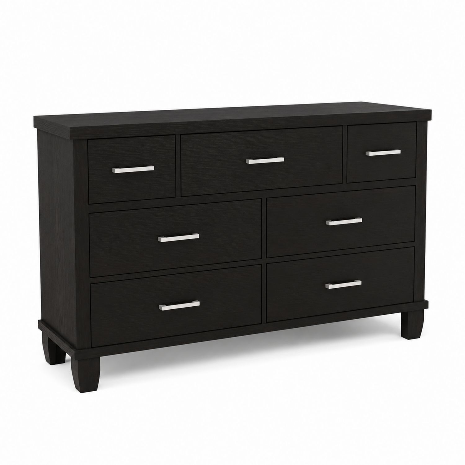Holzkommode mit 7 Schubladen und Metallgriffen, Schwarz