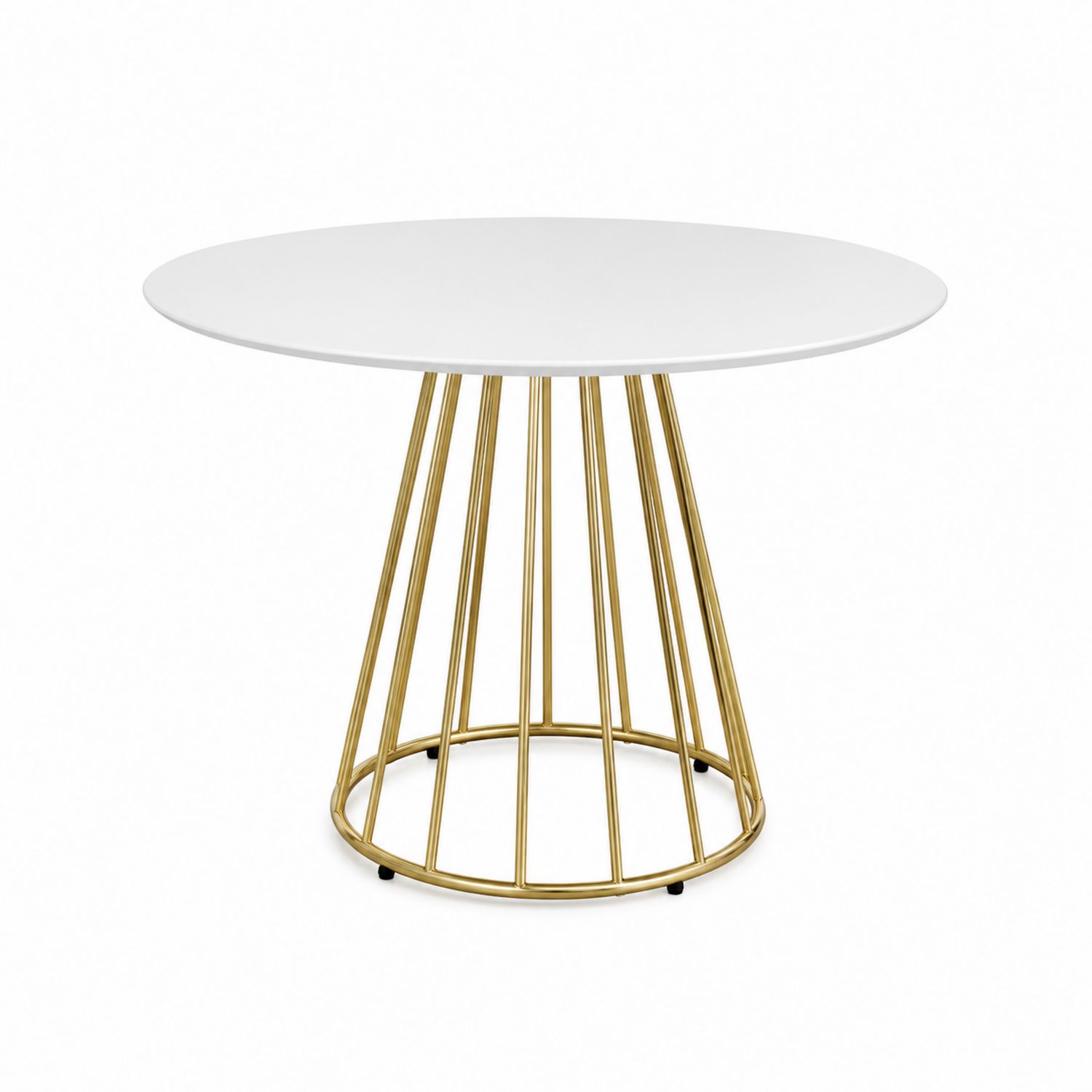 Runder Tisch aus MDF und Metall, Weiß/Gold, Ø100 cm