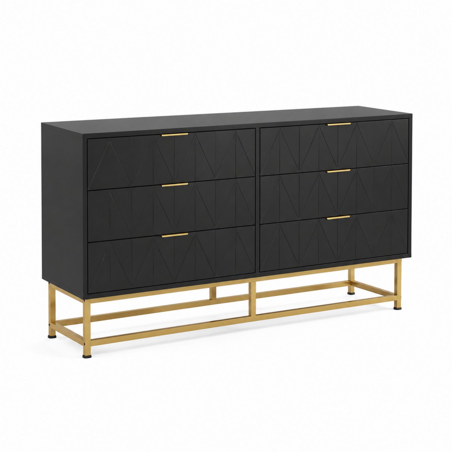 Schubladeneinheit aus MDF mit Stahlgestell in Schwarz und Gold, 6 Schubladen
