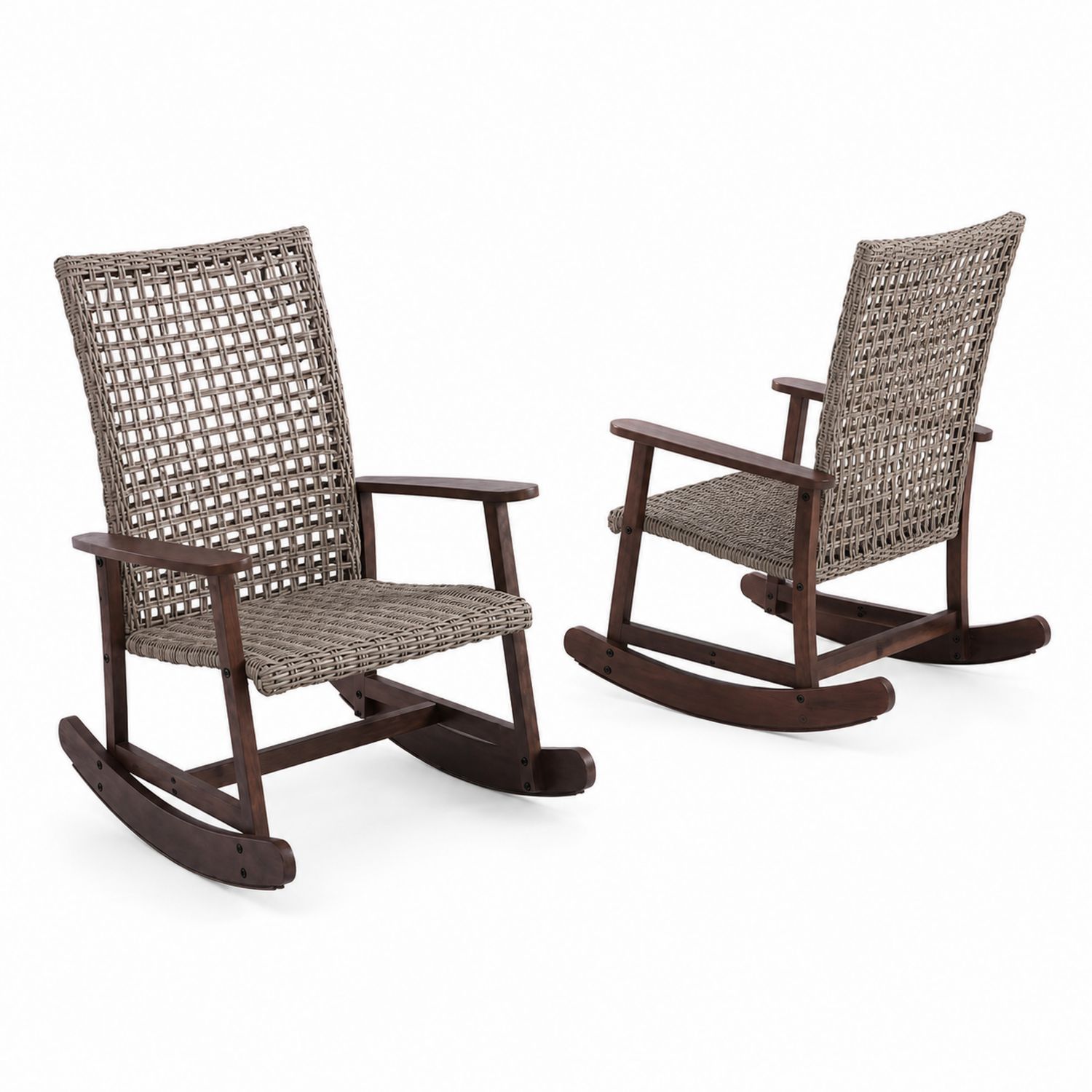 Schaukelstuhl-Set aus Polyrattan und Holz, Braun