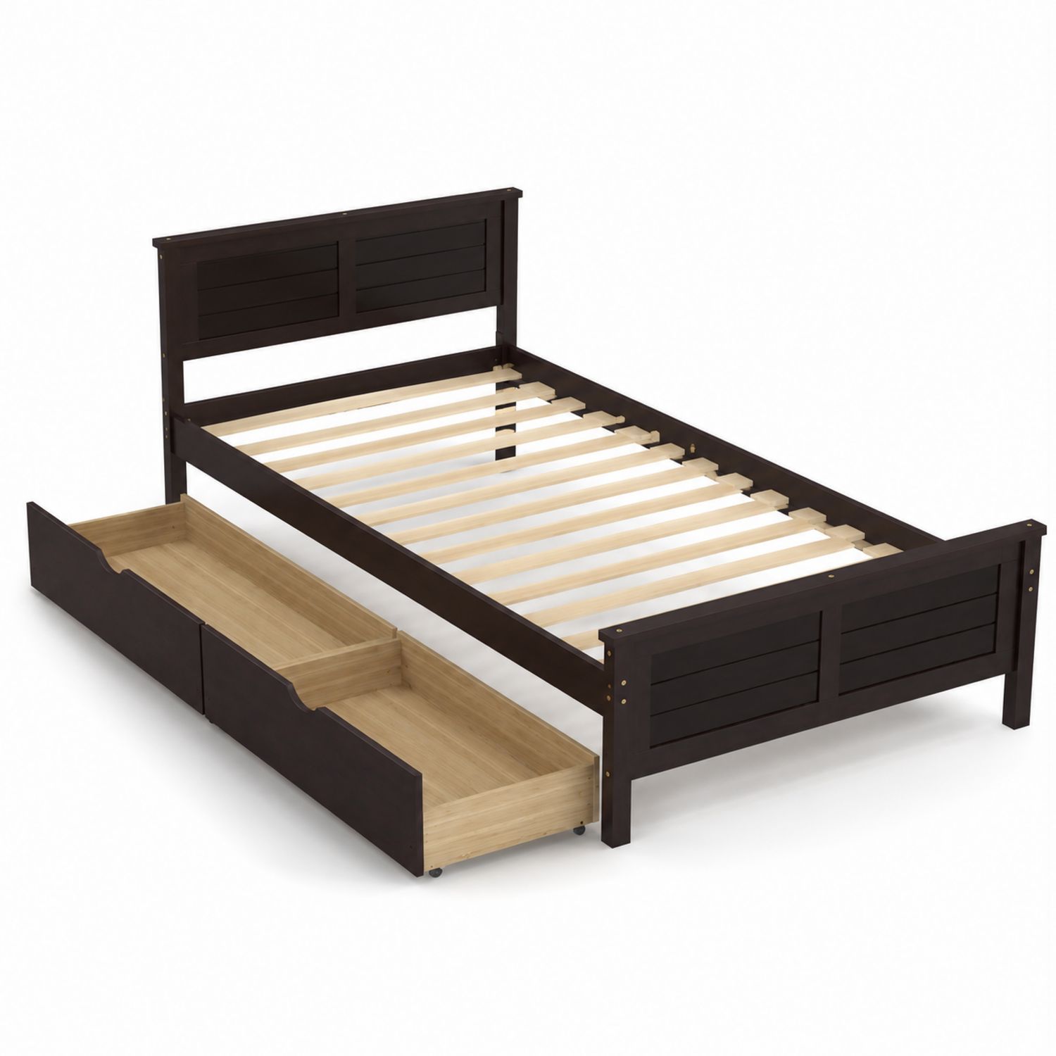 Einzelbett mit Holzrahmen und Schubladen Dunkelbraun 200x90 cm