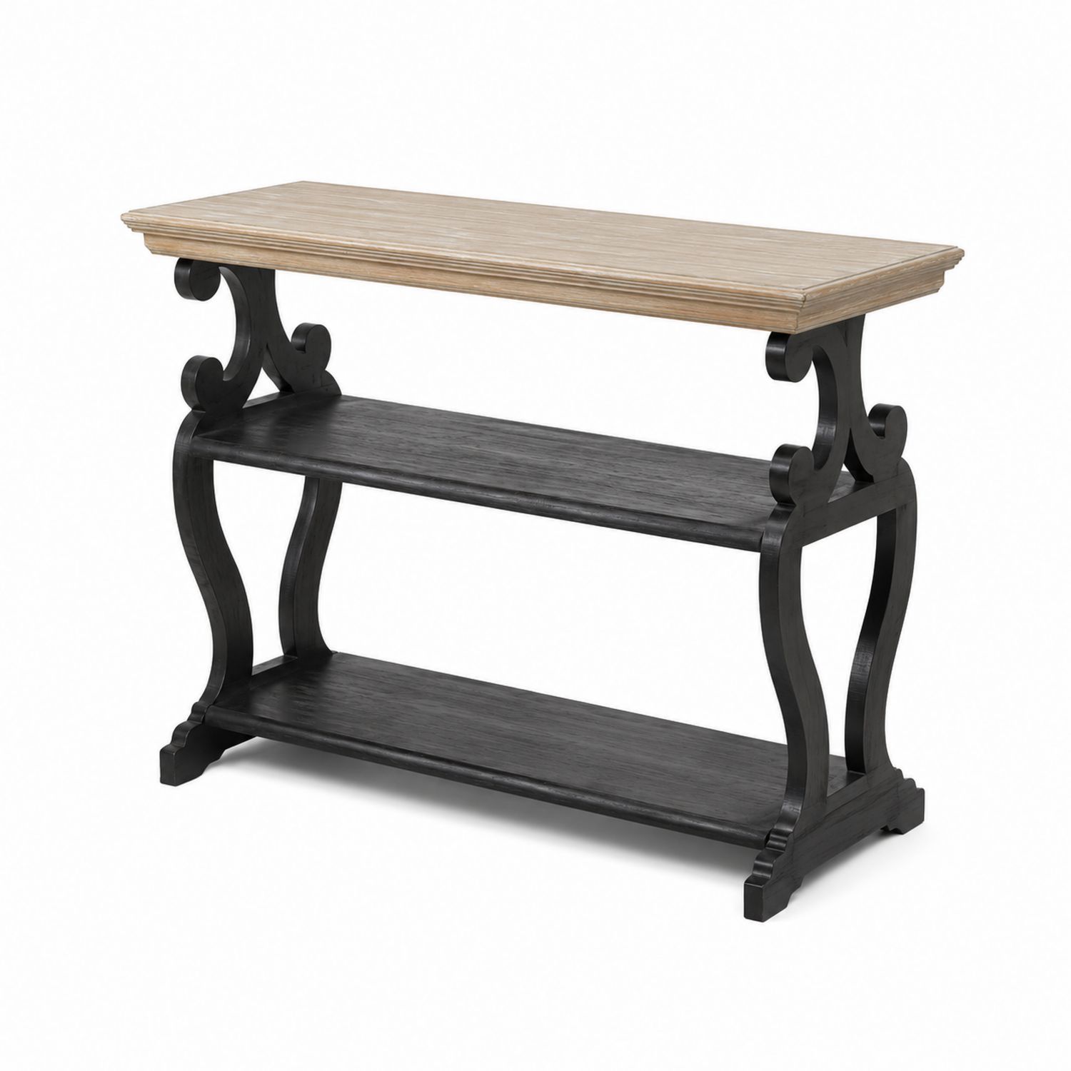 Konsolentisch Holz rechteckig 120x40x80 cm mit zwei Ablagen Schwarz/Natur