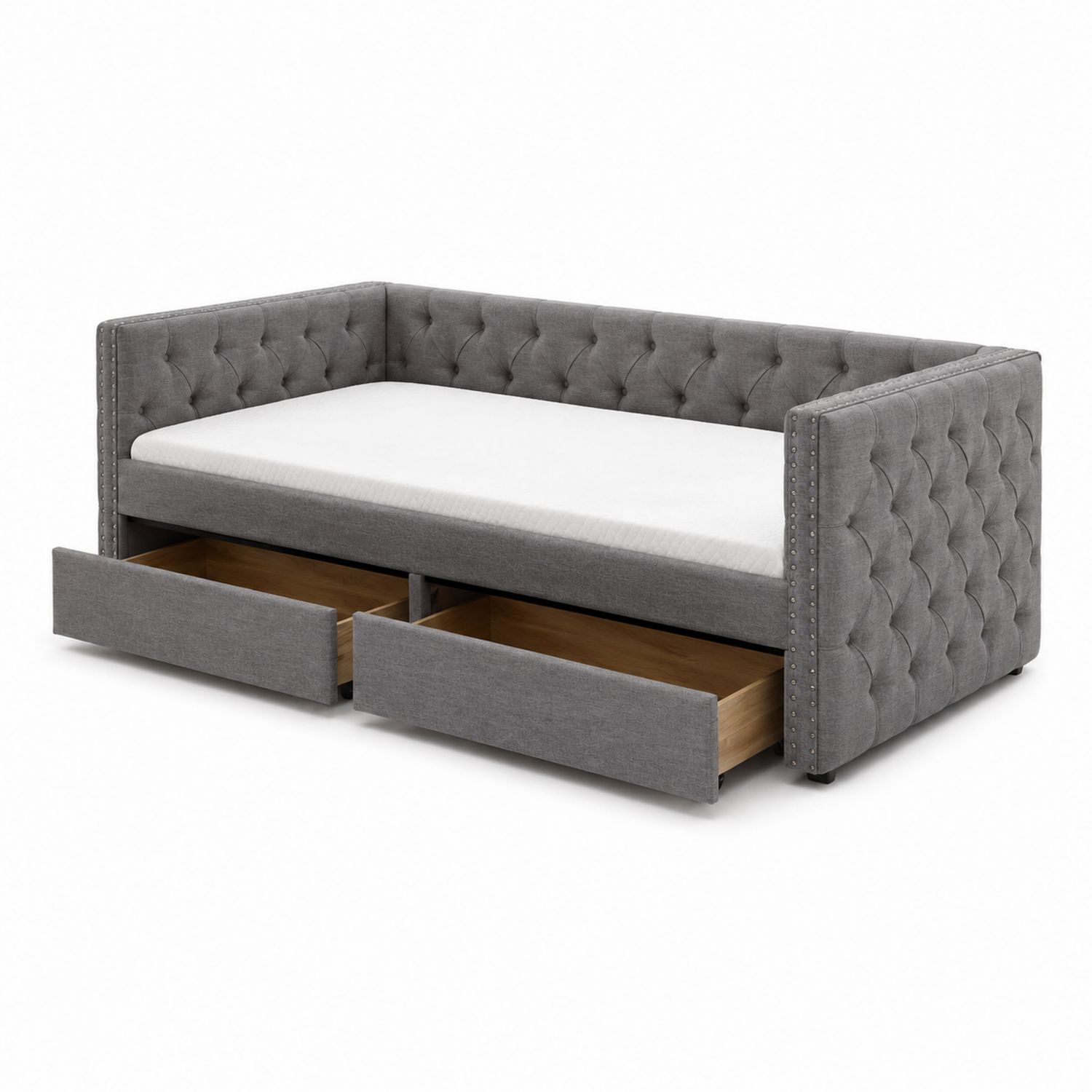 Tagesbett mit Schubladen aus Stoff Grau 200 x 90 cm