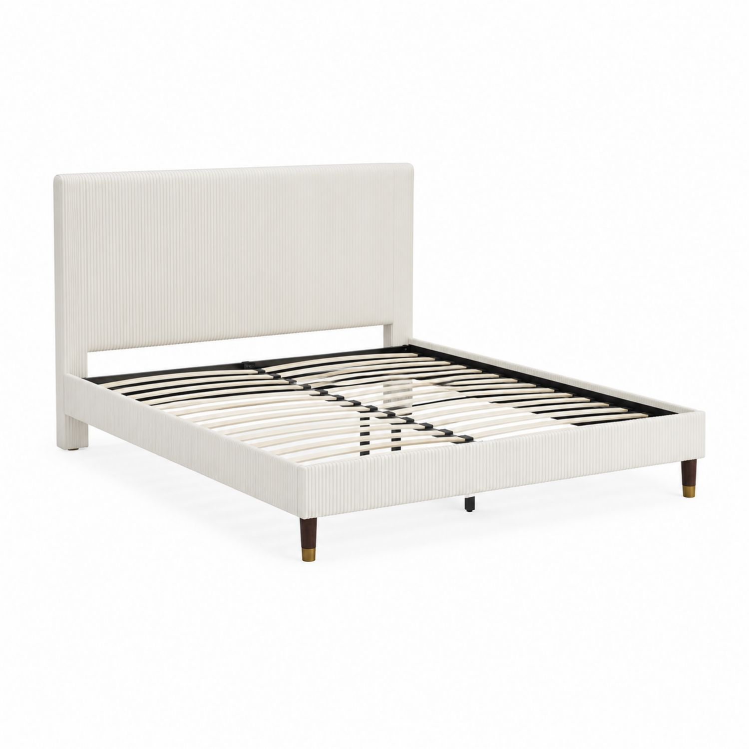 Bettgestell 200x160 cm mit Polyester Stoffbezug und Holzbeinen Weiß
