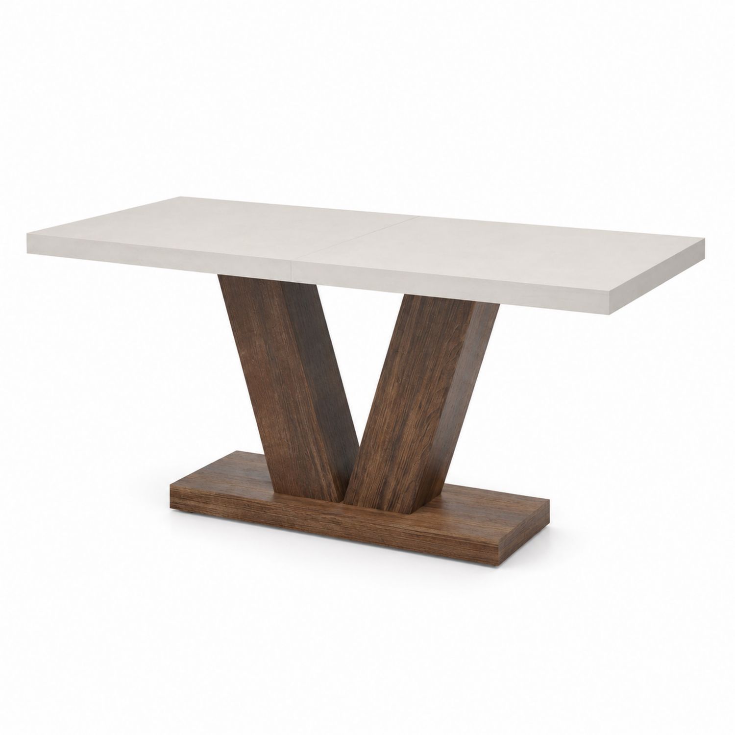 Rechteckiger Esstisch 180x90 cm MDF Weiß mit Massivholzfuß Dunkelbraun