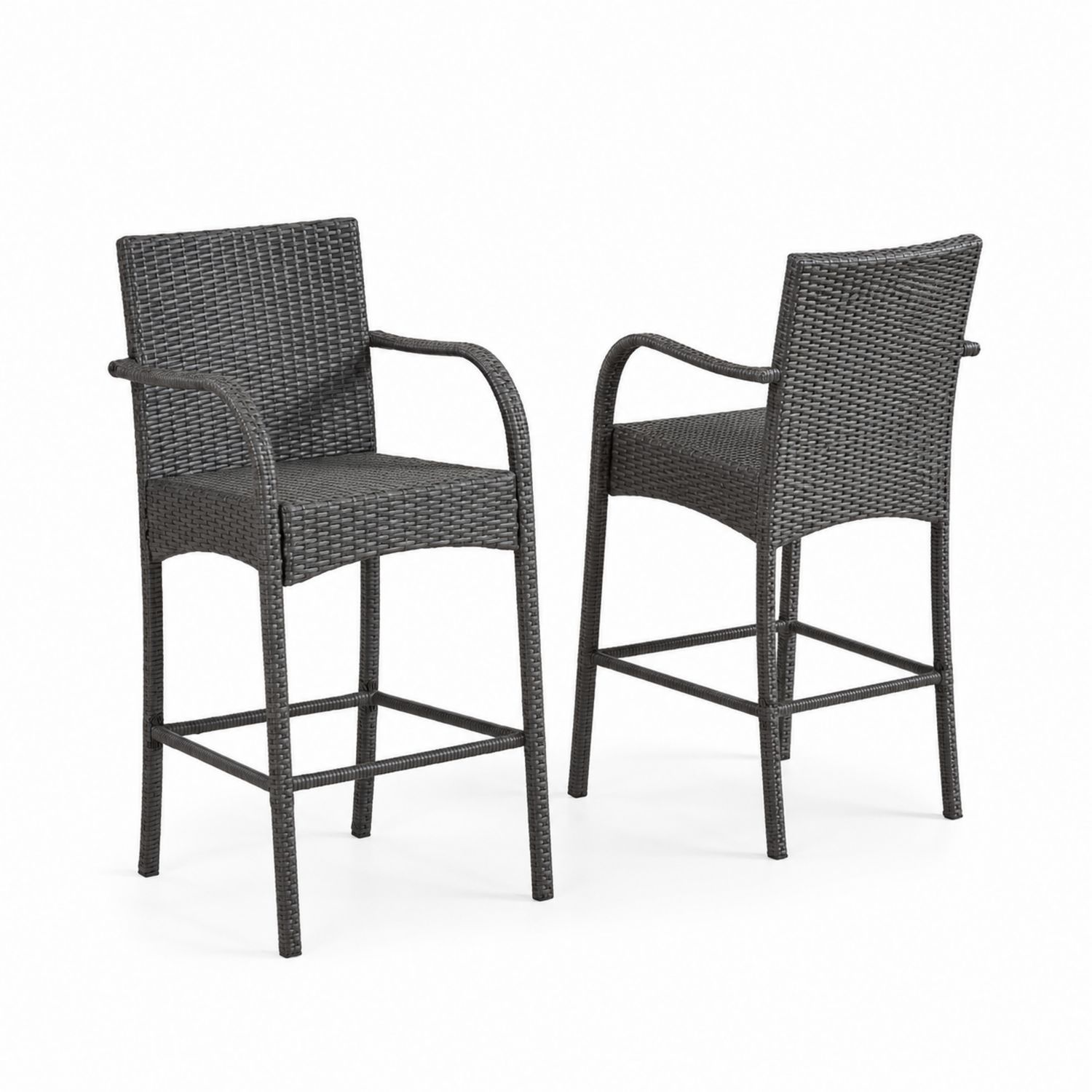 2-teiliges Outdoor-Barstuhl-Set, Rattan, Grau