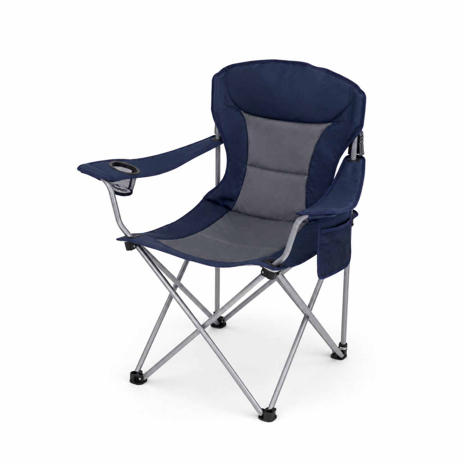 Klappstuhl aus Polyester mit Stahlrahmen und Getränkehalter Blau/Grau