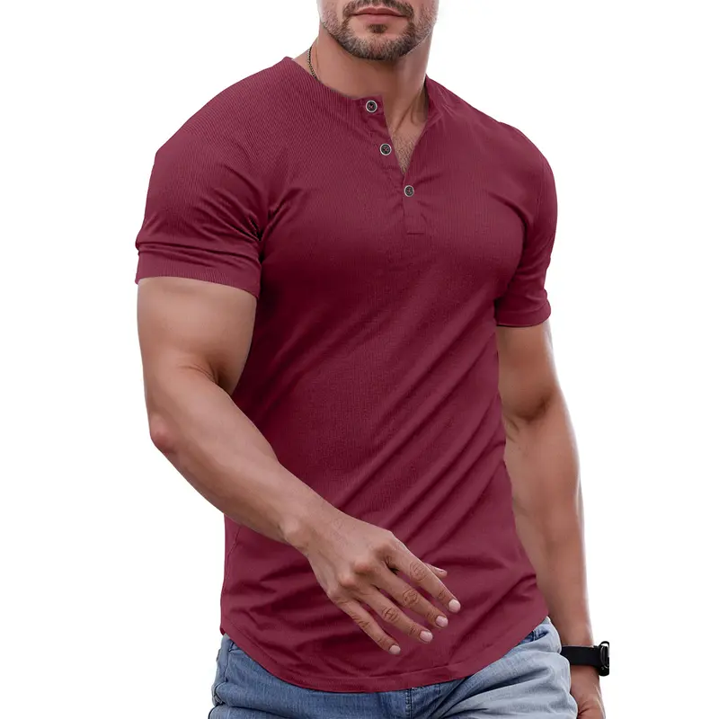 Men's Slim Fit Henley Shirt - Gym & Casual Wear