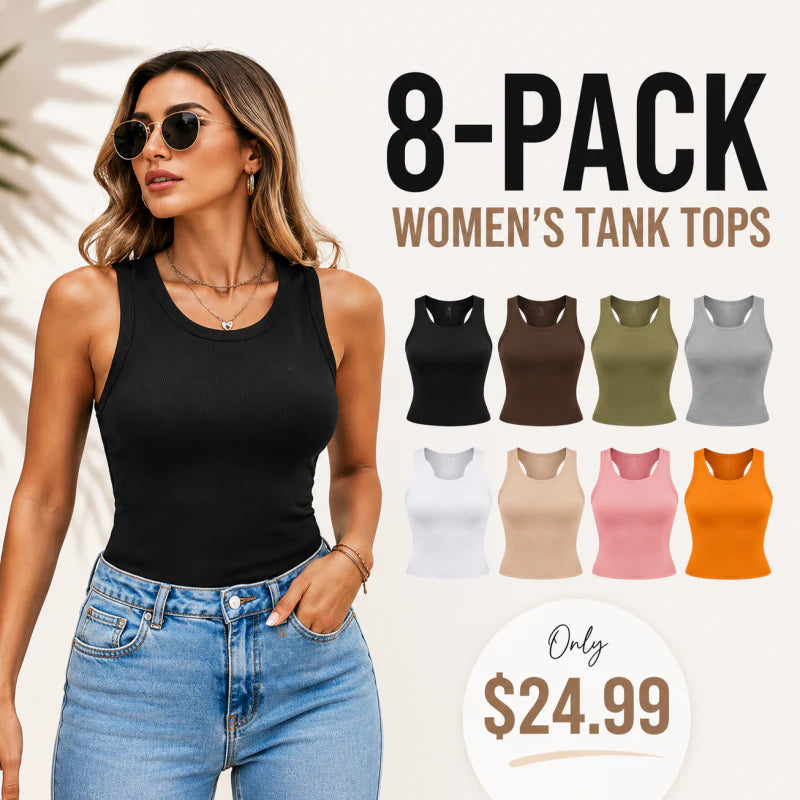 This Week's Special PriceRound Neck Built-in Bra Ribbed Tank Top Fit Casual Comfortable