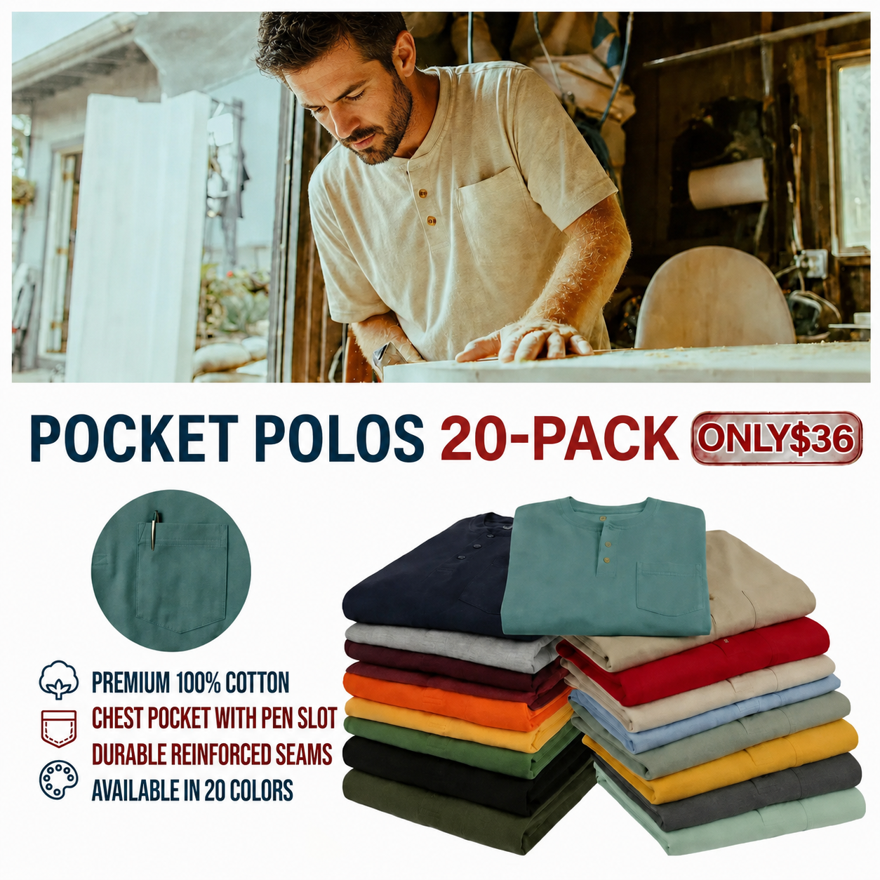 Men's Heavyweight Work Polo with pocket