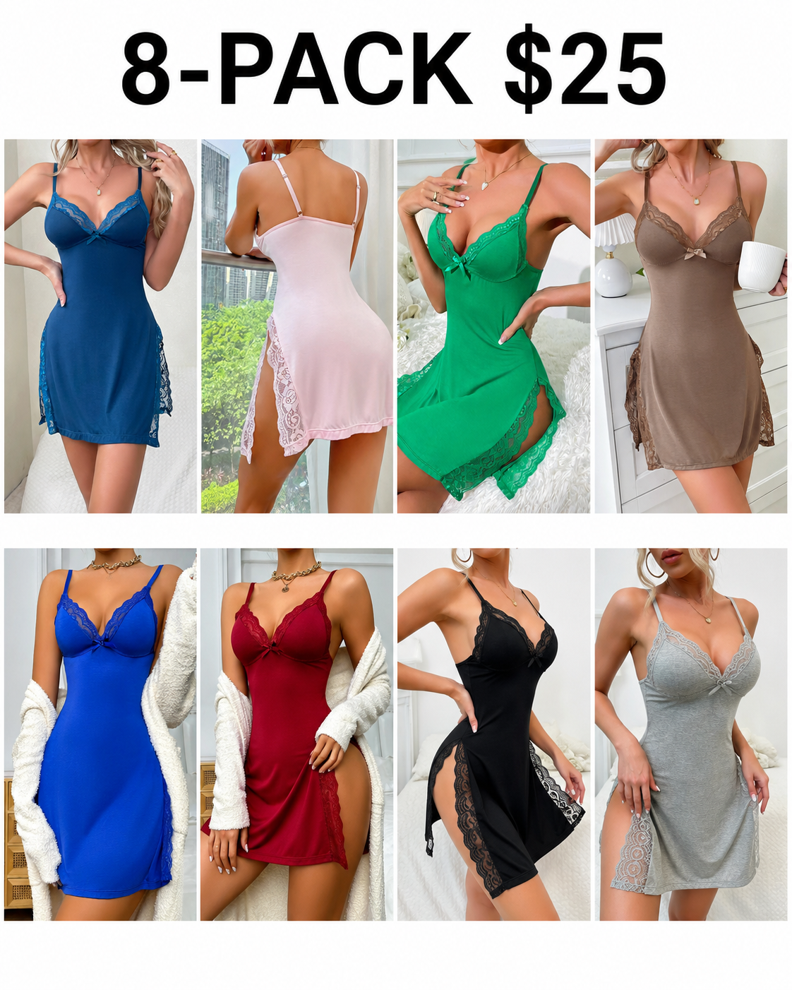 Women's Backless Lace Nightdress with Spaghetti Straps