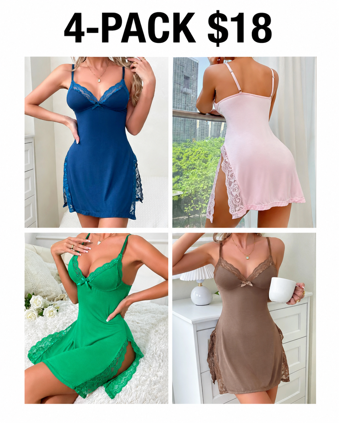 Women's Backless Lace Nightdress with Spaghetti Straps