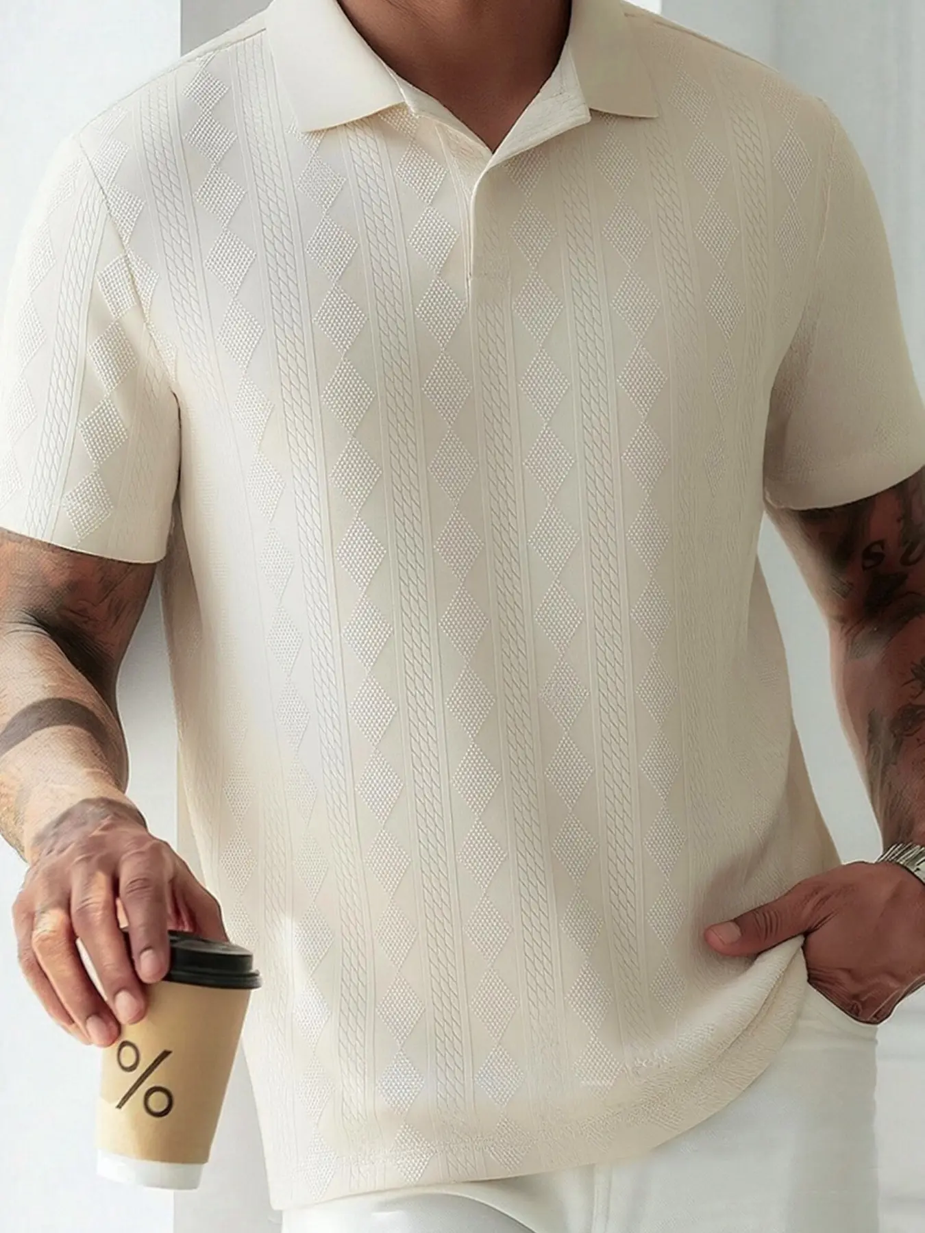 Men's Solid Jacquard Polo Shirt - Casual Summer Wear