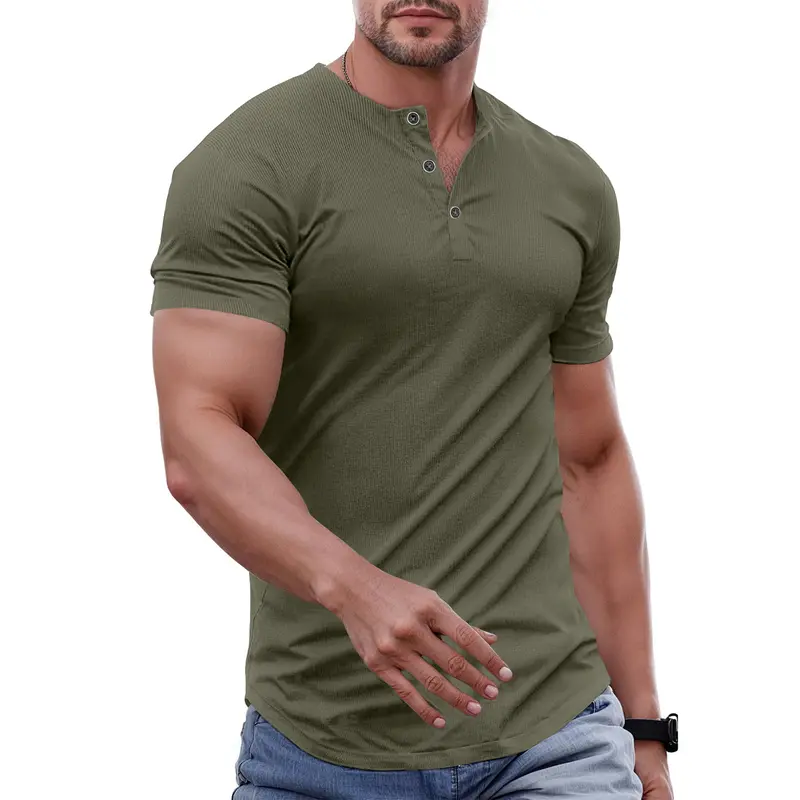 Men's Slim Fit Henley Shirt - Gym & Casual Wear