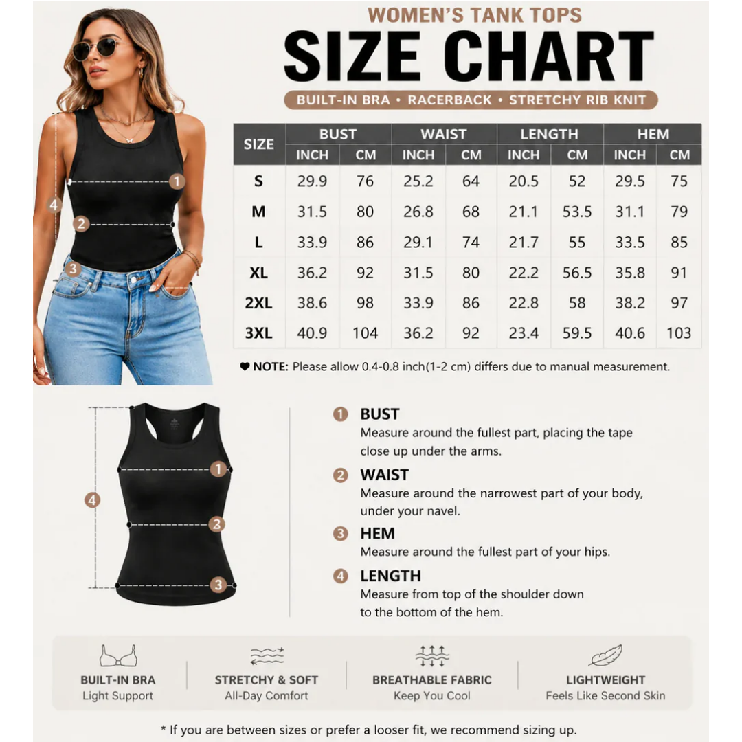 This Week's Special PriceRound Neck Built-in Bra Ribbed Tank Top Fit Casual Comfortable