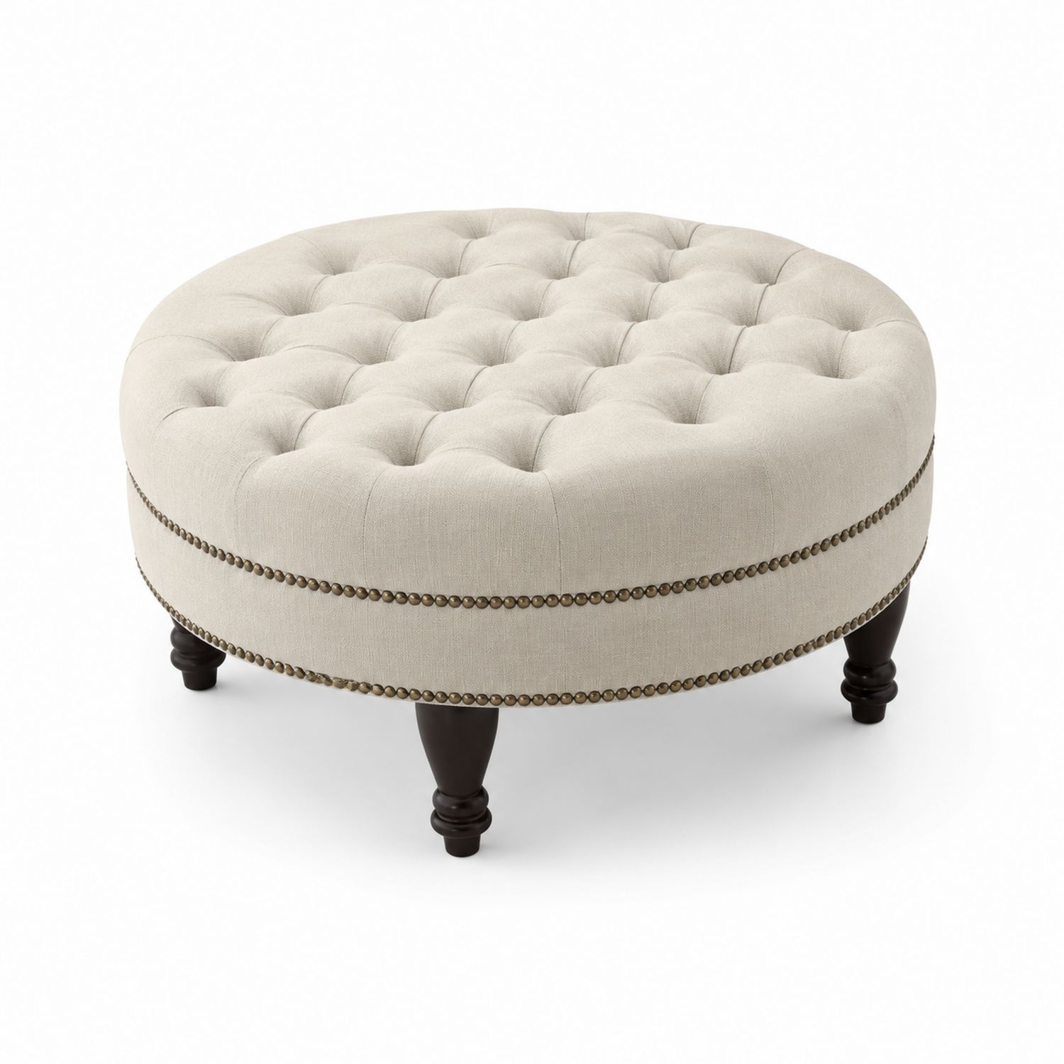 Pouf rotondo in legno e lino Ø 90 cm