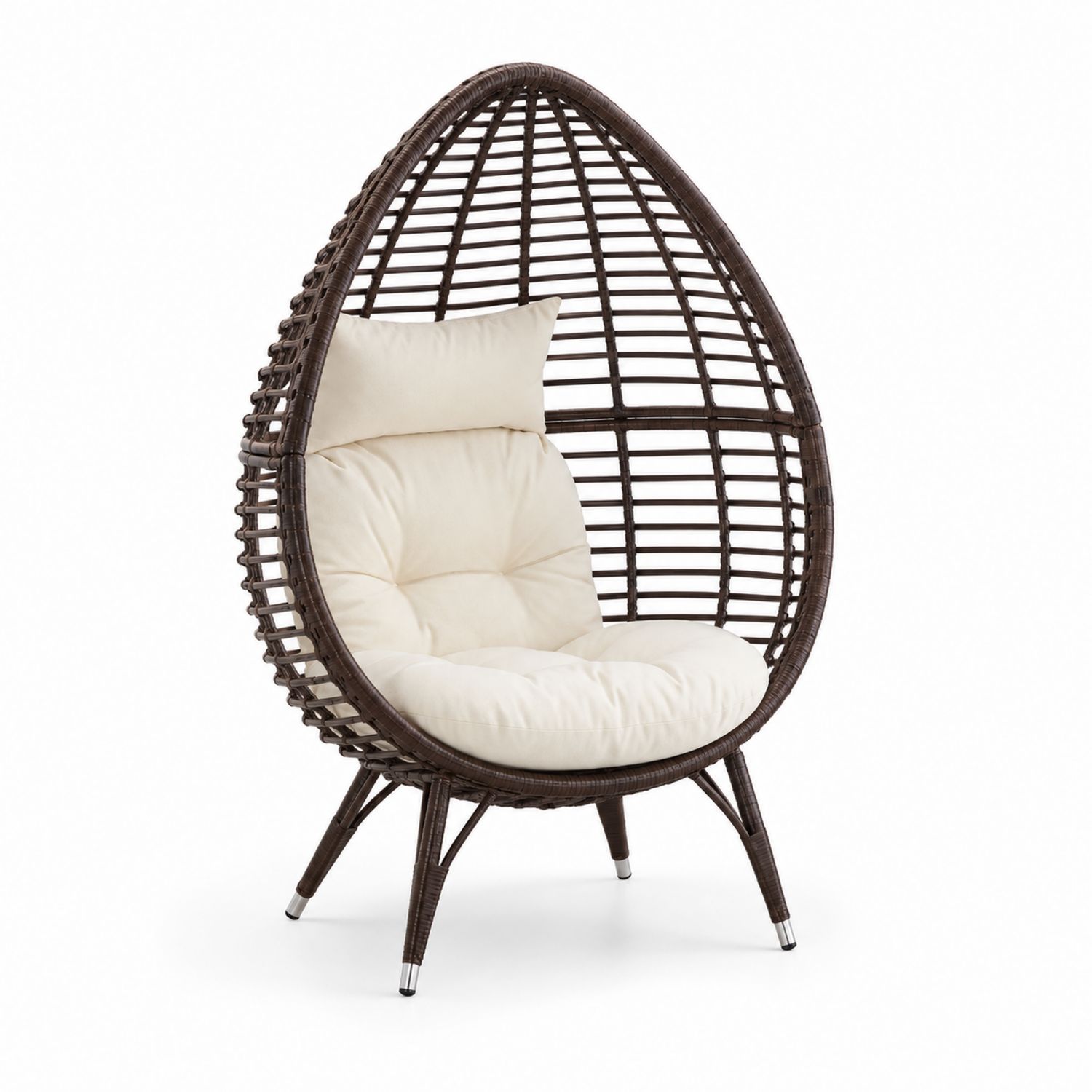 Poltrona a Uovo in Rattan con Cuscino Crema
