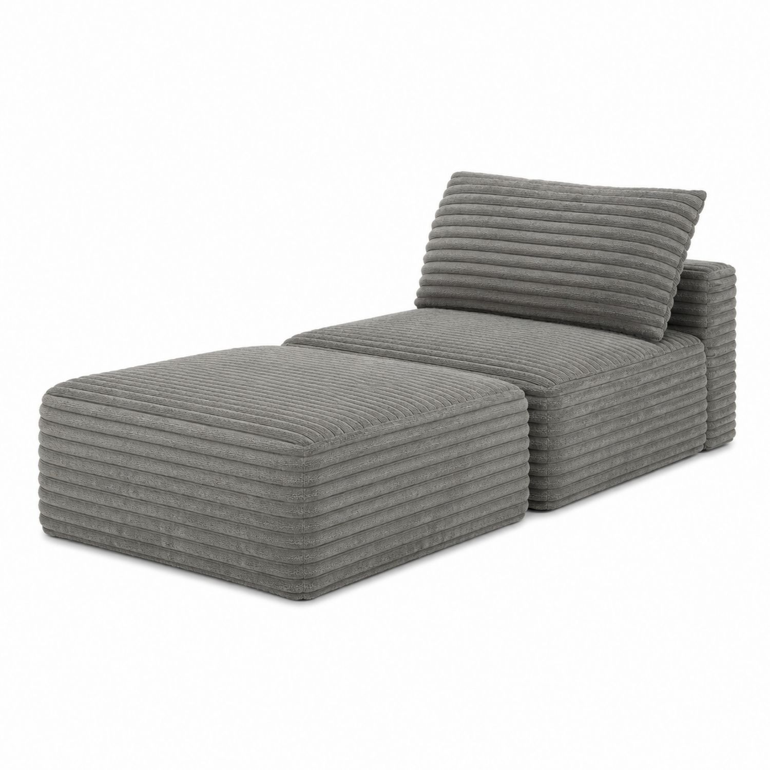 Divano modulare con pouf in tessuto a coste grigio