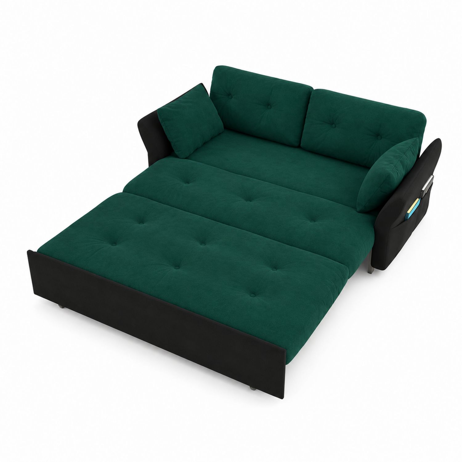 Divano letto in velluto Verde scuro con tasche 200x150x90 cm