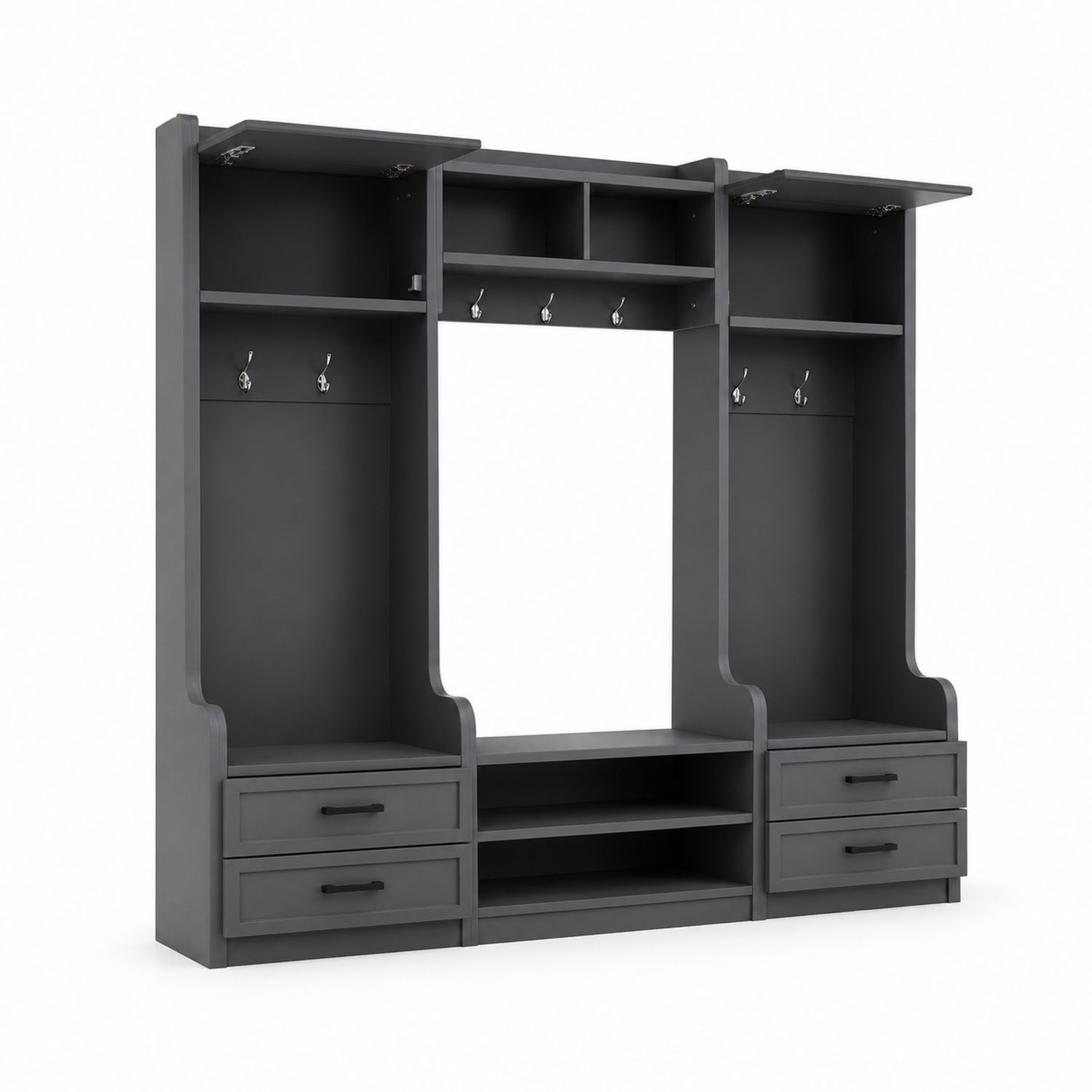 Appendiabiti da ingresso con ripiani e cassetti in legno MDF grigio