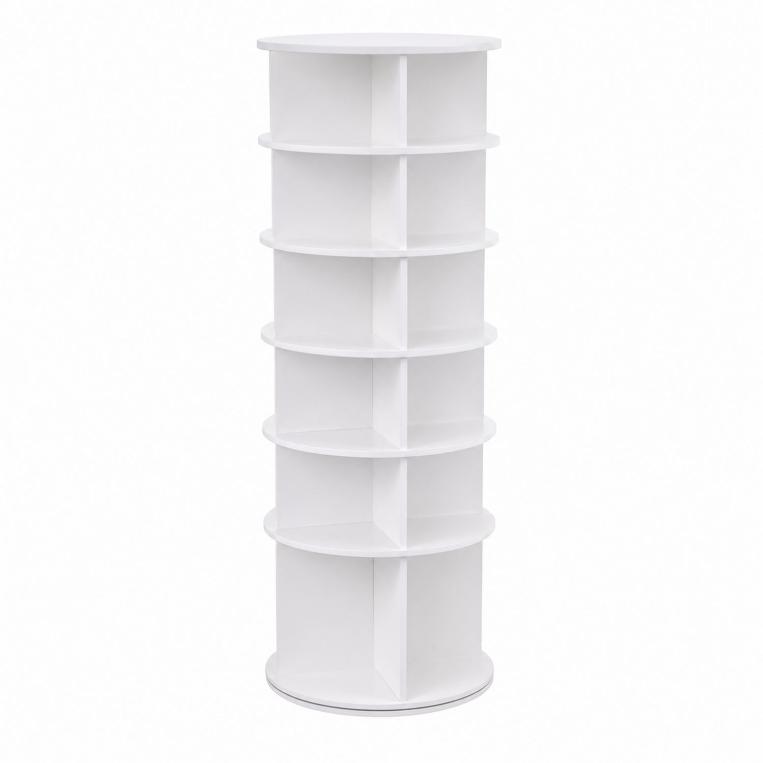 Scarpiera Girevole a 6 Ripiani in Legno Bianco H:165cm Ø:50cm
