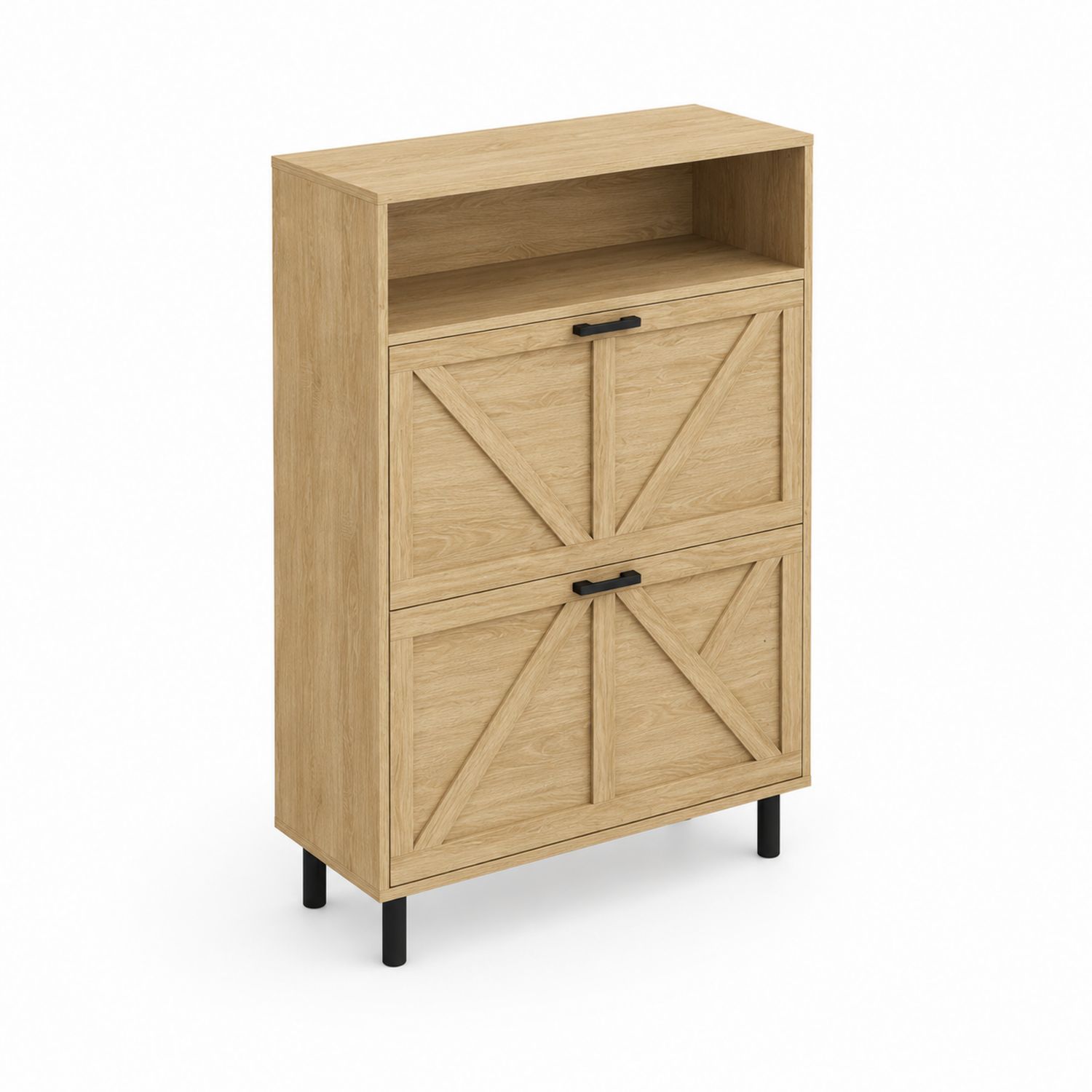 Scarpiera in Legno di Rovere con Piedini in Metallo Neri