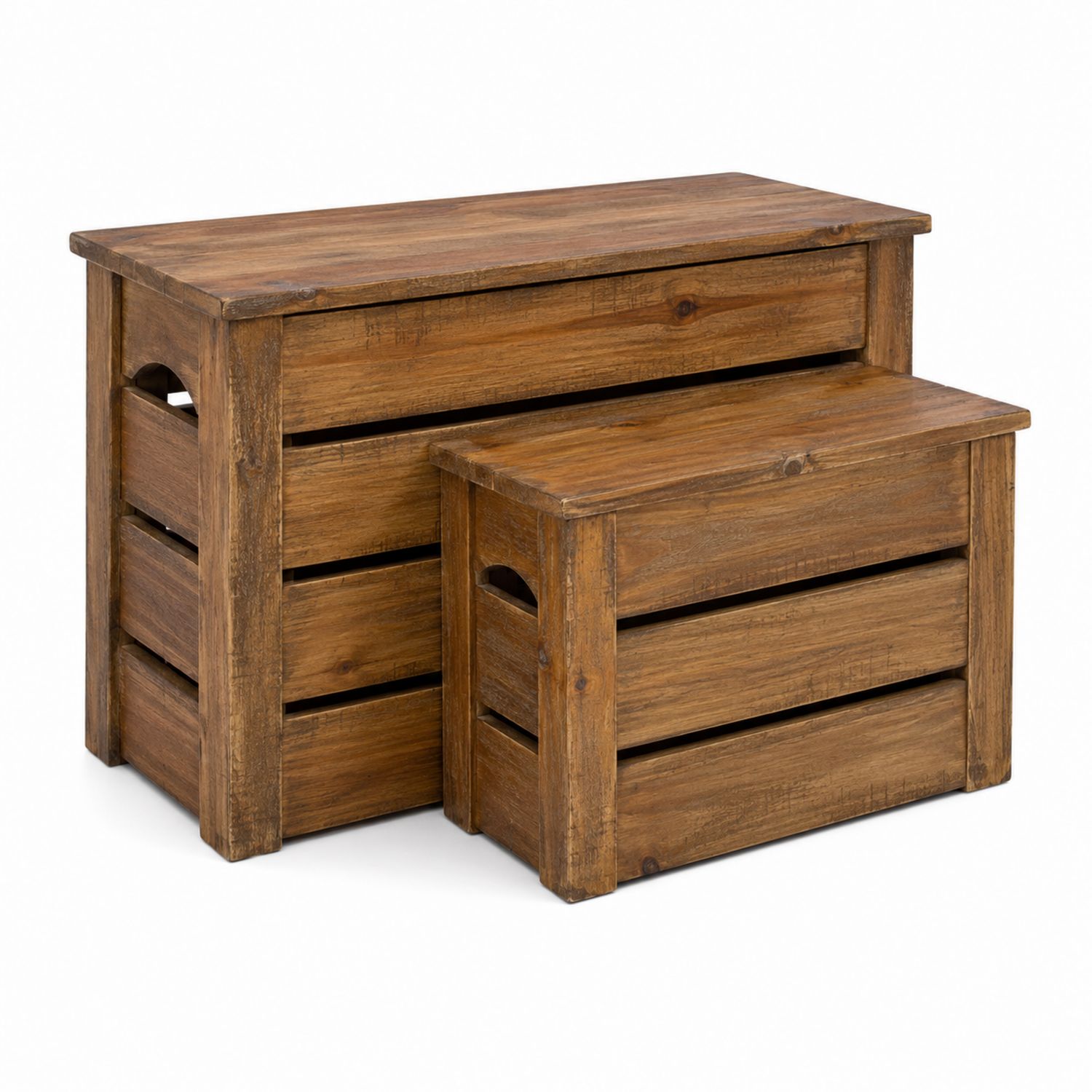 Set di 2 Bauli in Legno di Pino Rettangolari