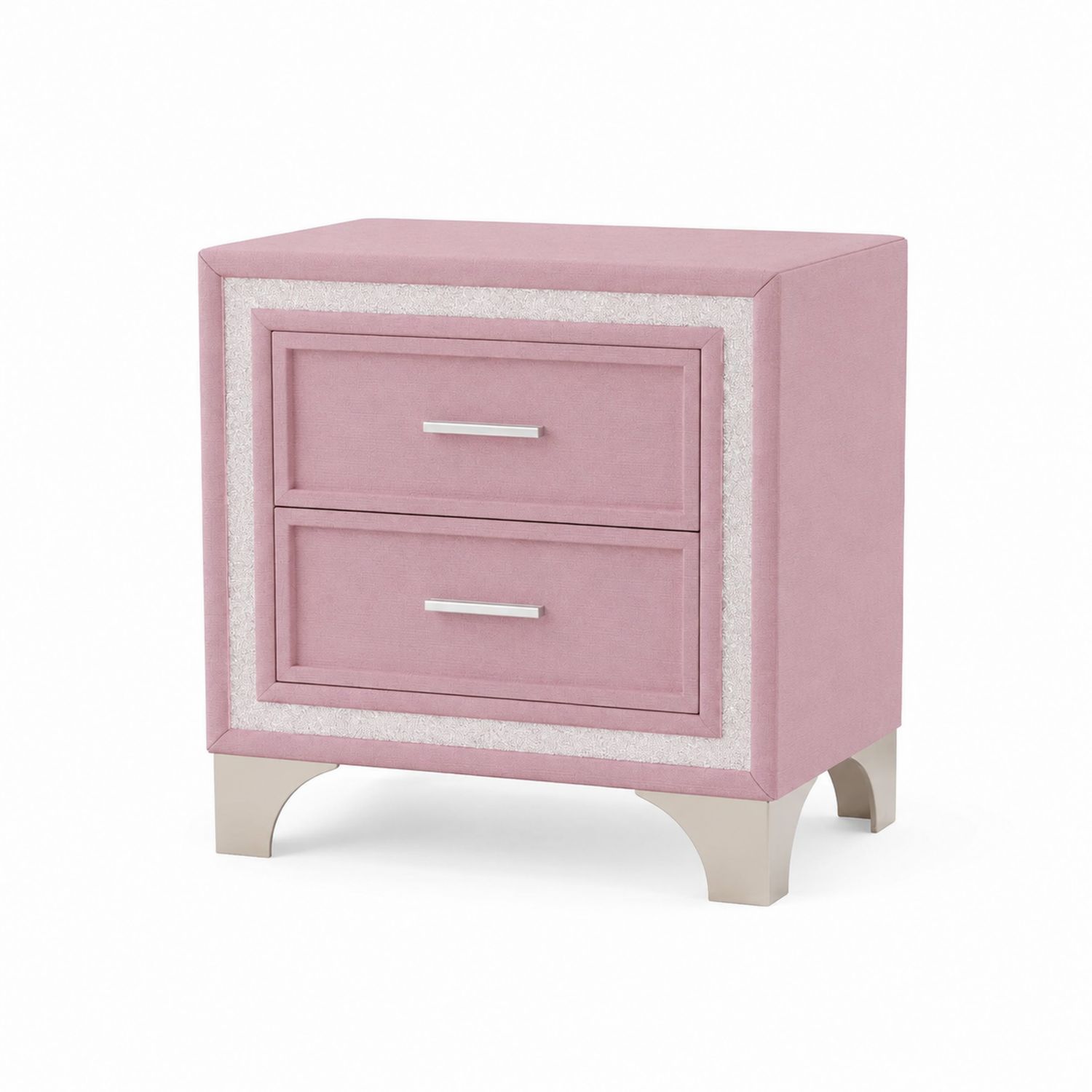 Comodino in Tessuto con 2 Cassetti Rosa 60x40x55 cm
