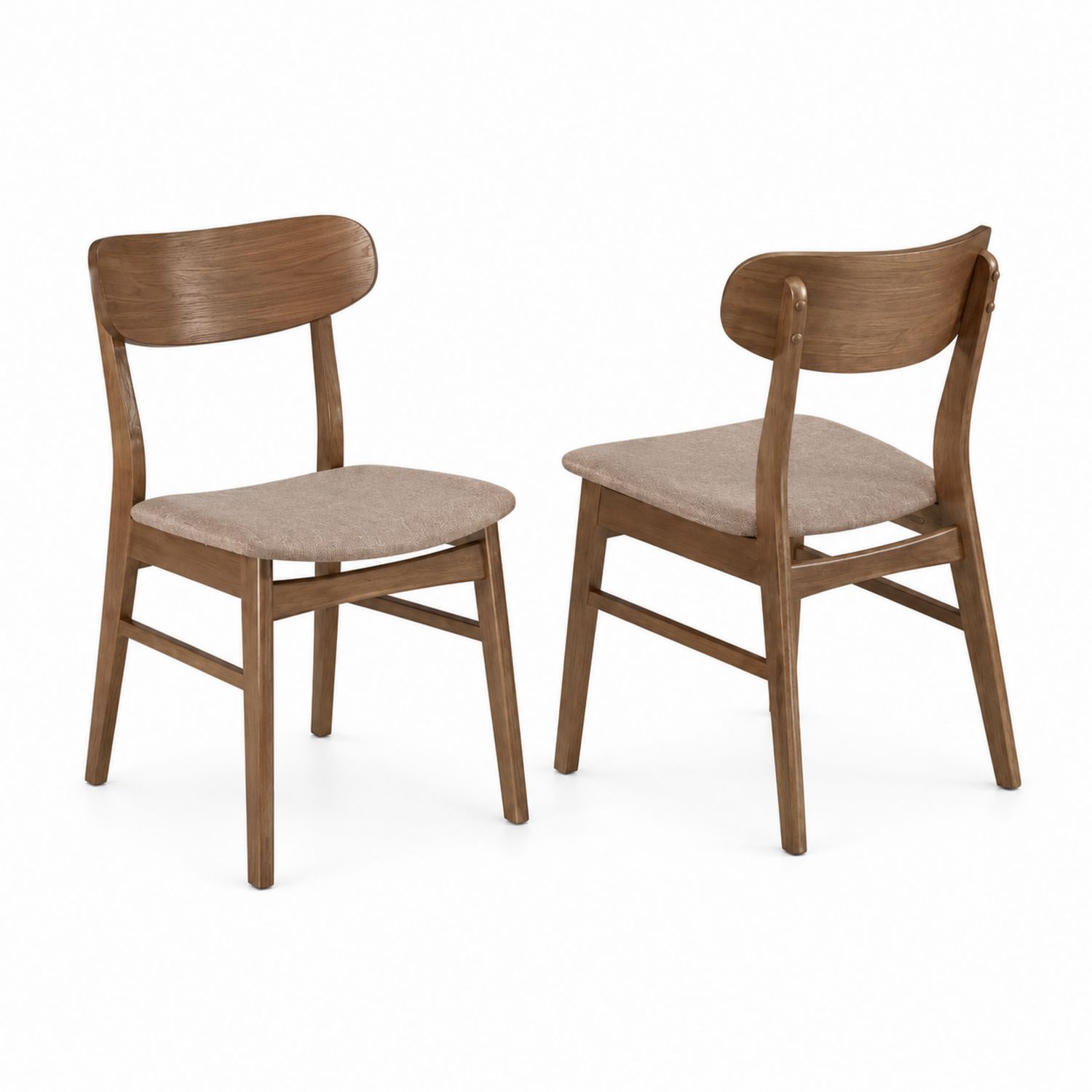 Set di 2 Sedie in Legno con Seduta in Tessuto Beige