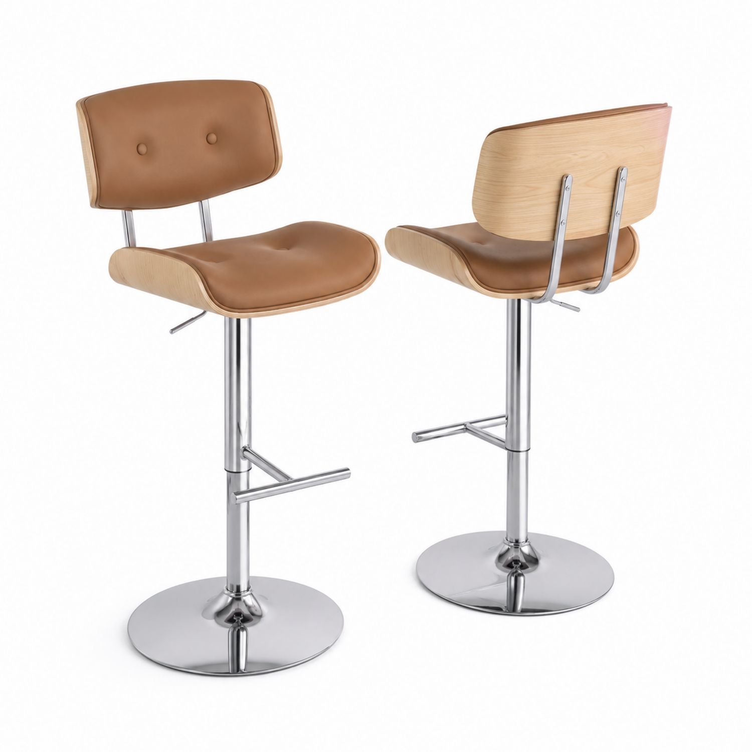 Sgabelli da Bar Set di 2 in Legno e Similpelle Marrone