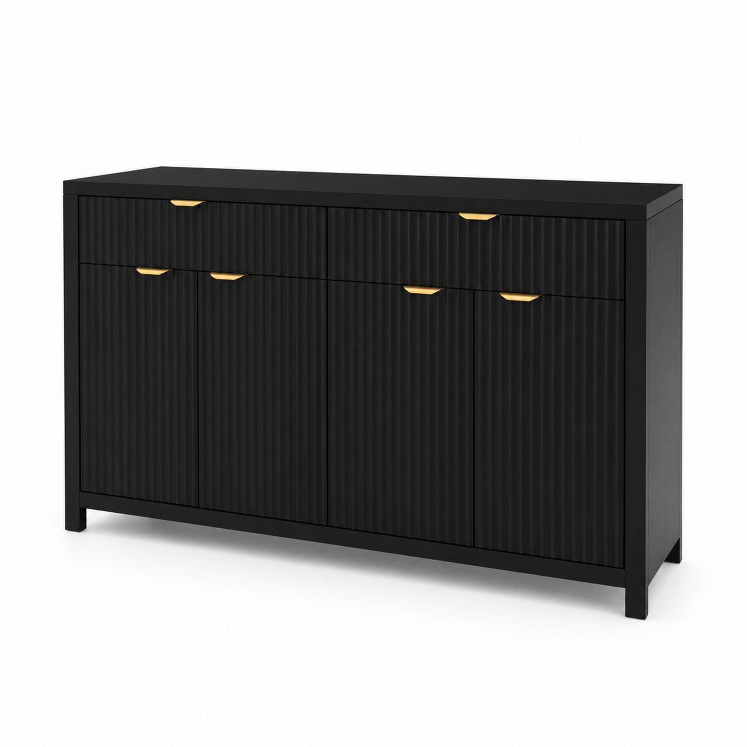 Credenza in Legno MDF Nero con Maniglie in Metallo Dorato