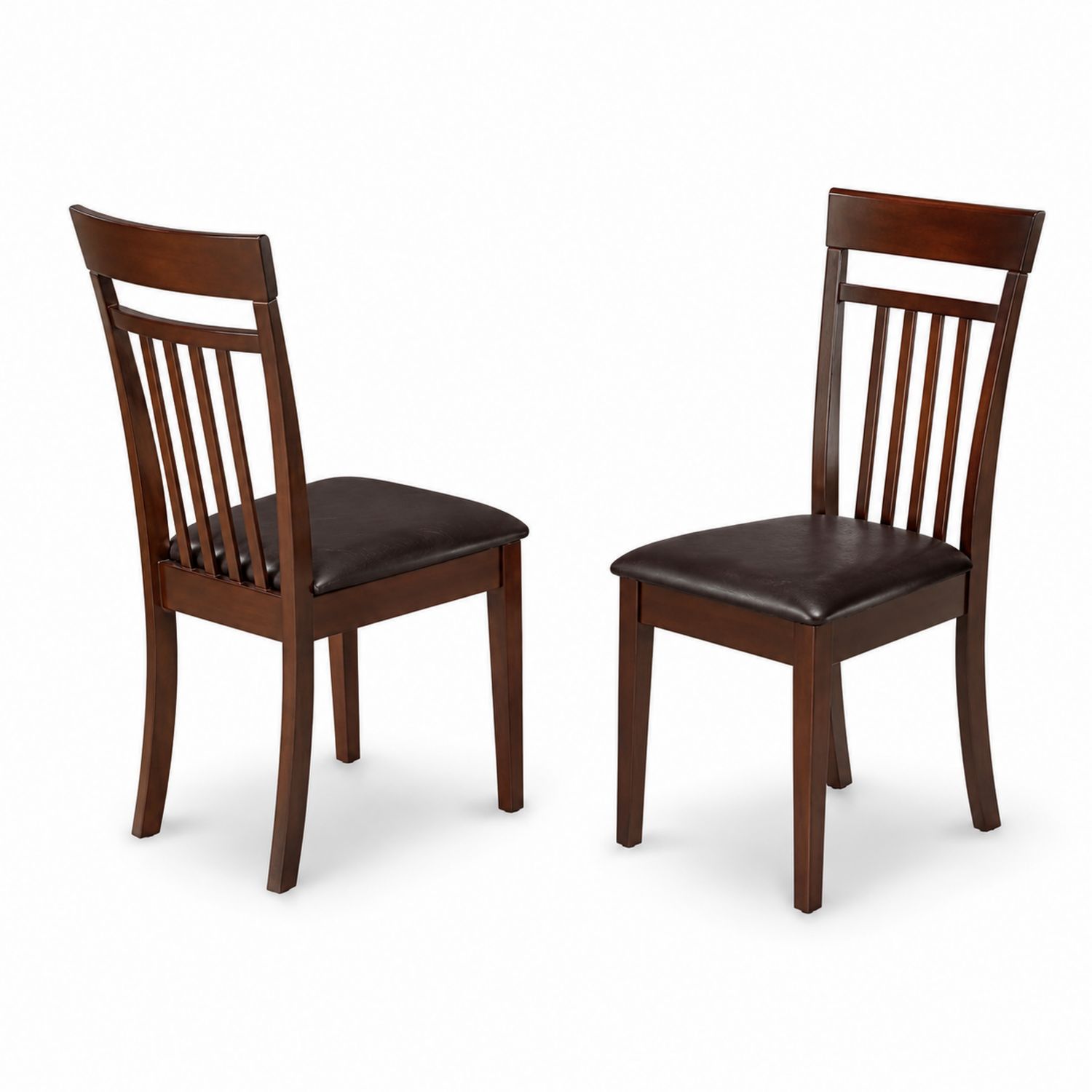 Set di 2 sedie in legno con seduta in similpelle marrone scuro