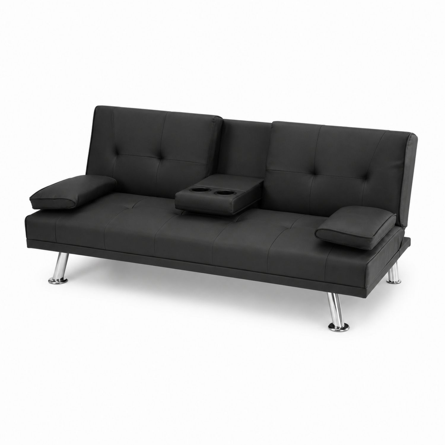 Divano letto in ecopelle con portabicchieri, Nero