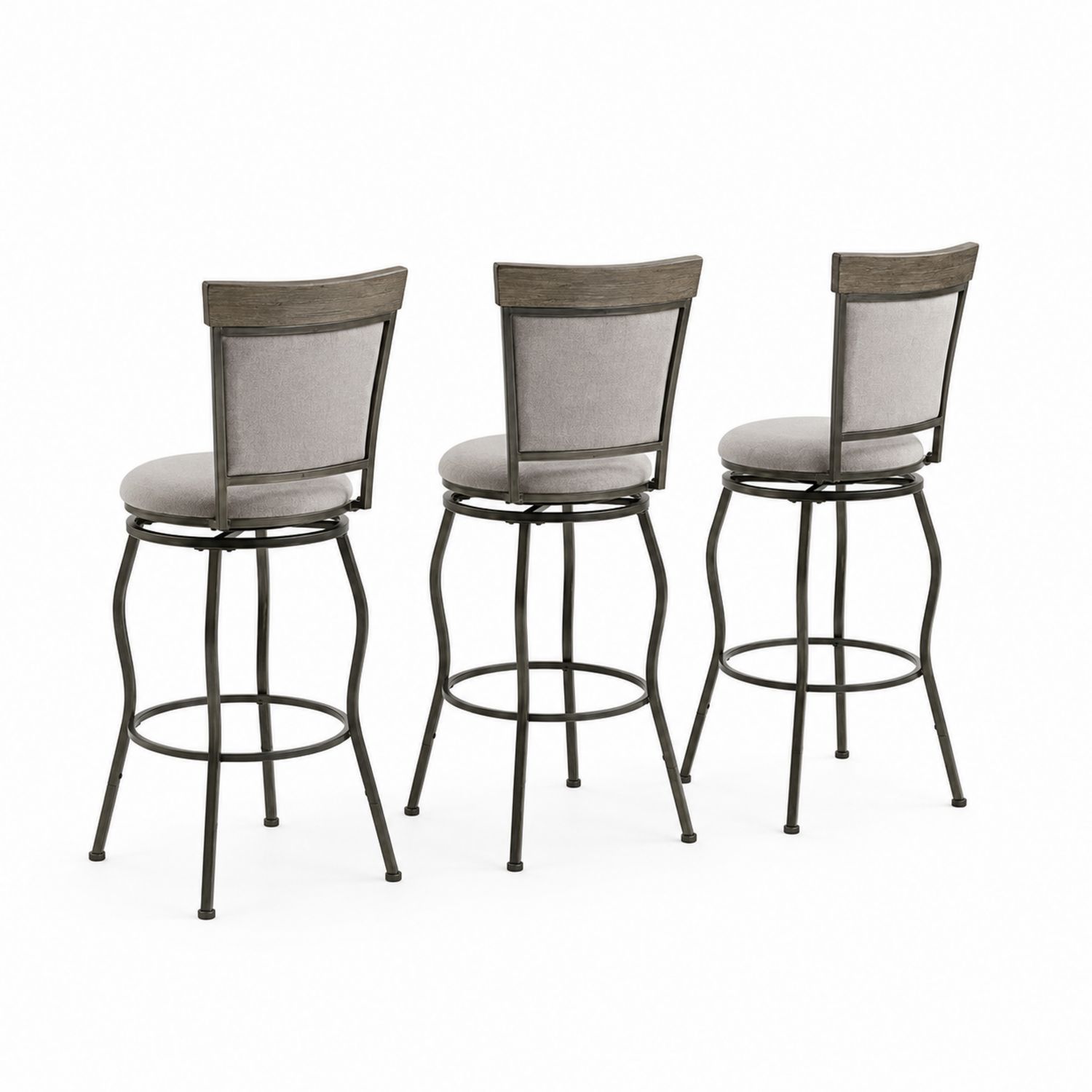 Set di 3 sgabelli da bar in metallo e tessuto grigio