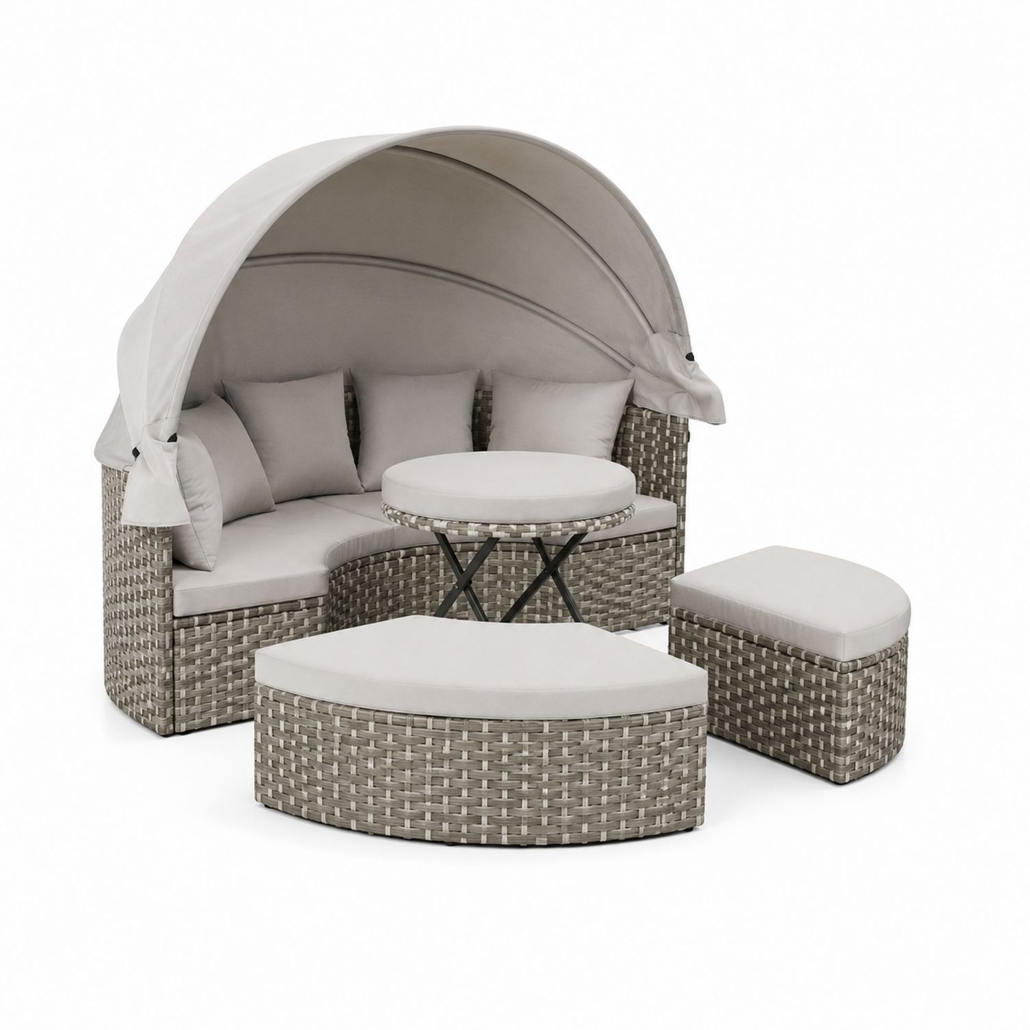 Set Divano da Giardino in Rattan Sintetico con Tettuccio e Tavolino