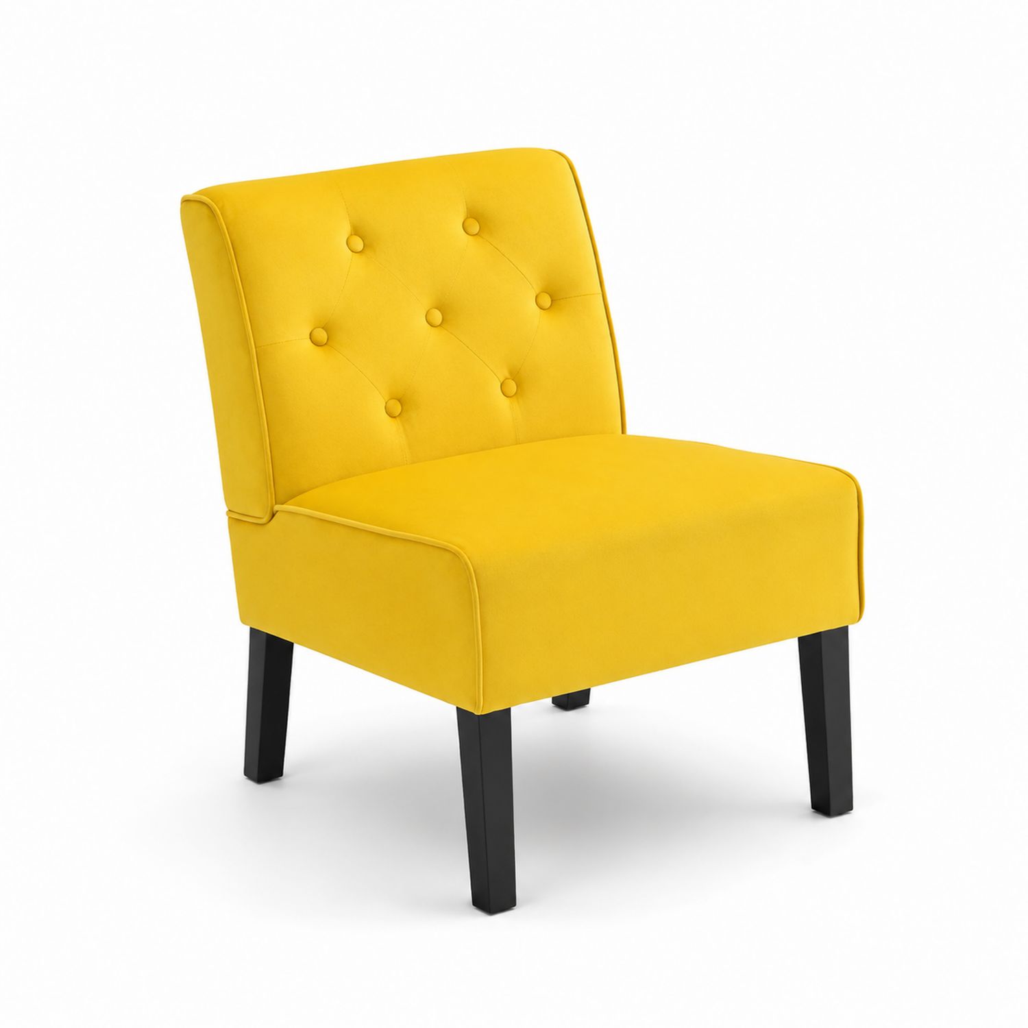 Poltrona in Tessuto Poliestere Giallo con Gambe in Legno