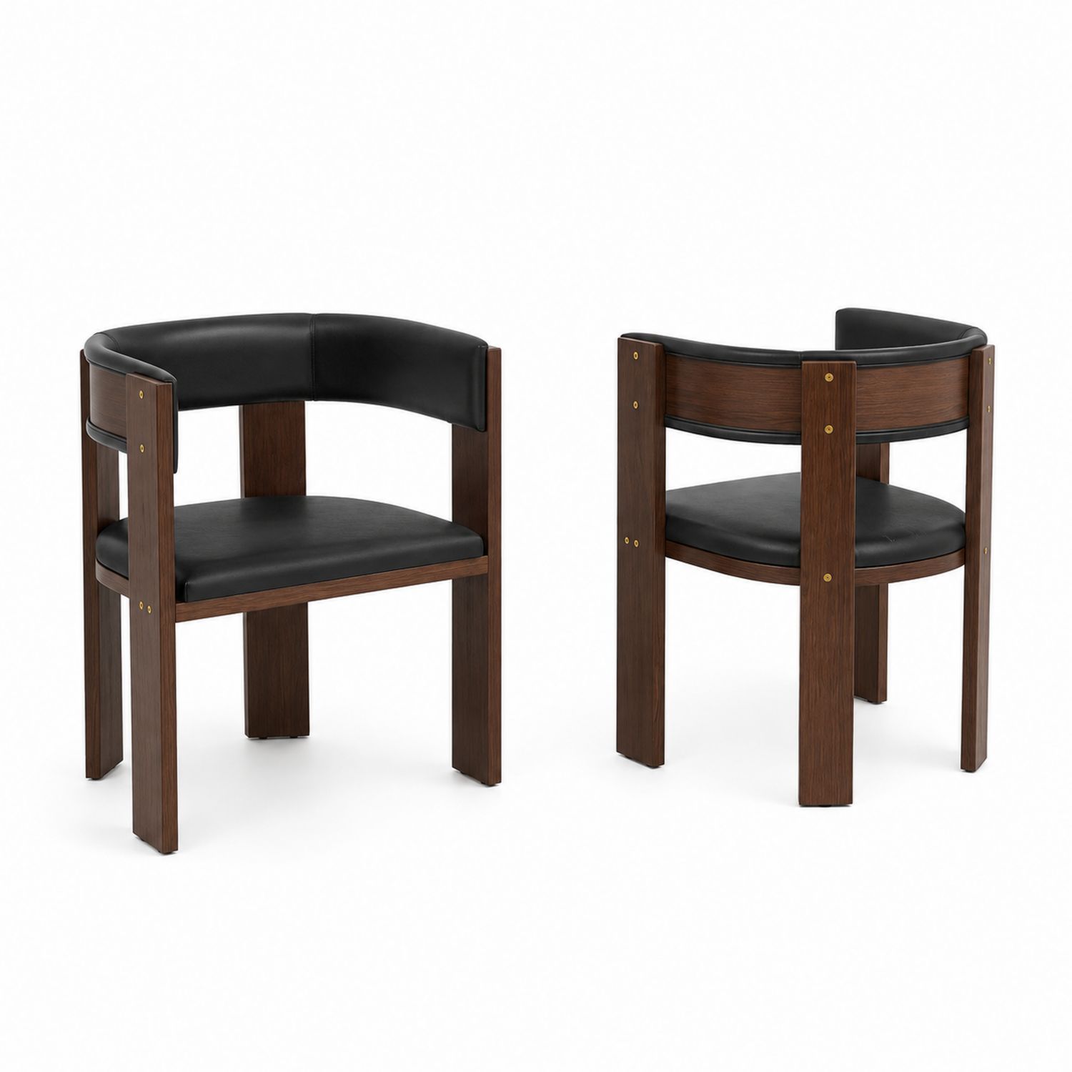 Sedie da pranzo in legno e pelle sintetica nera - Set di 2