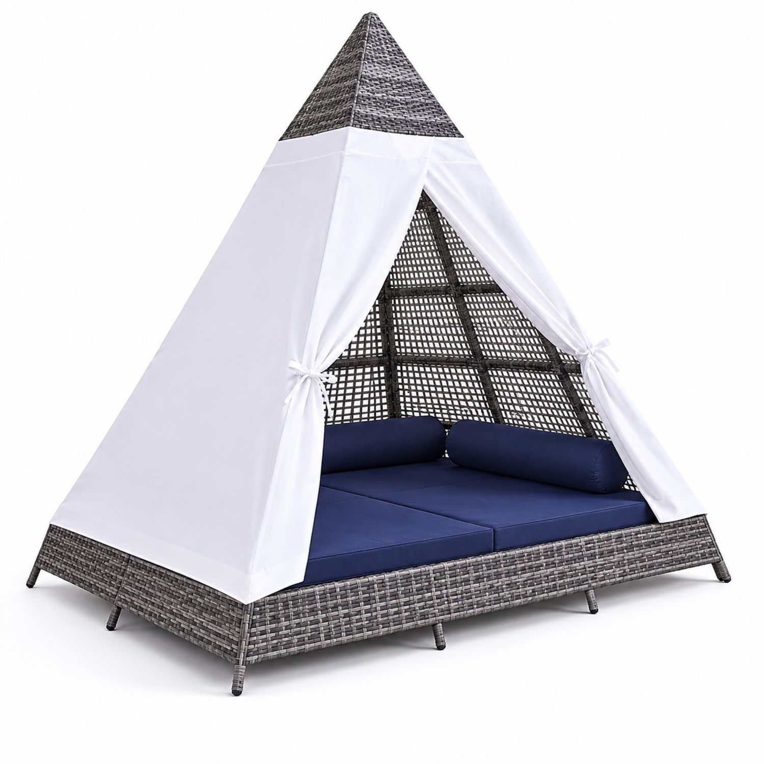 Daybed a Forma di Tenda con Rattan Sintetico e Cuscini in Schiuma Memory
