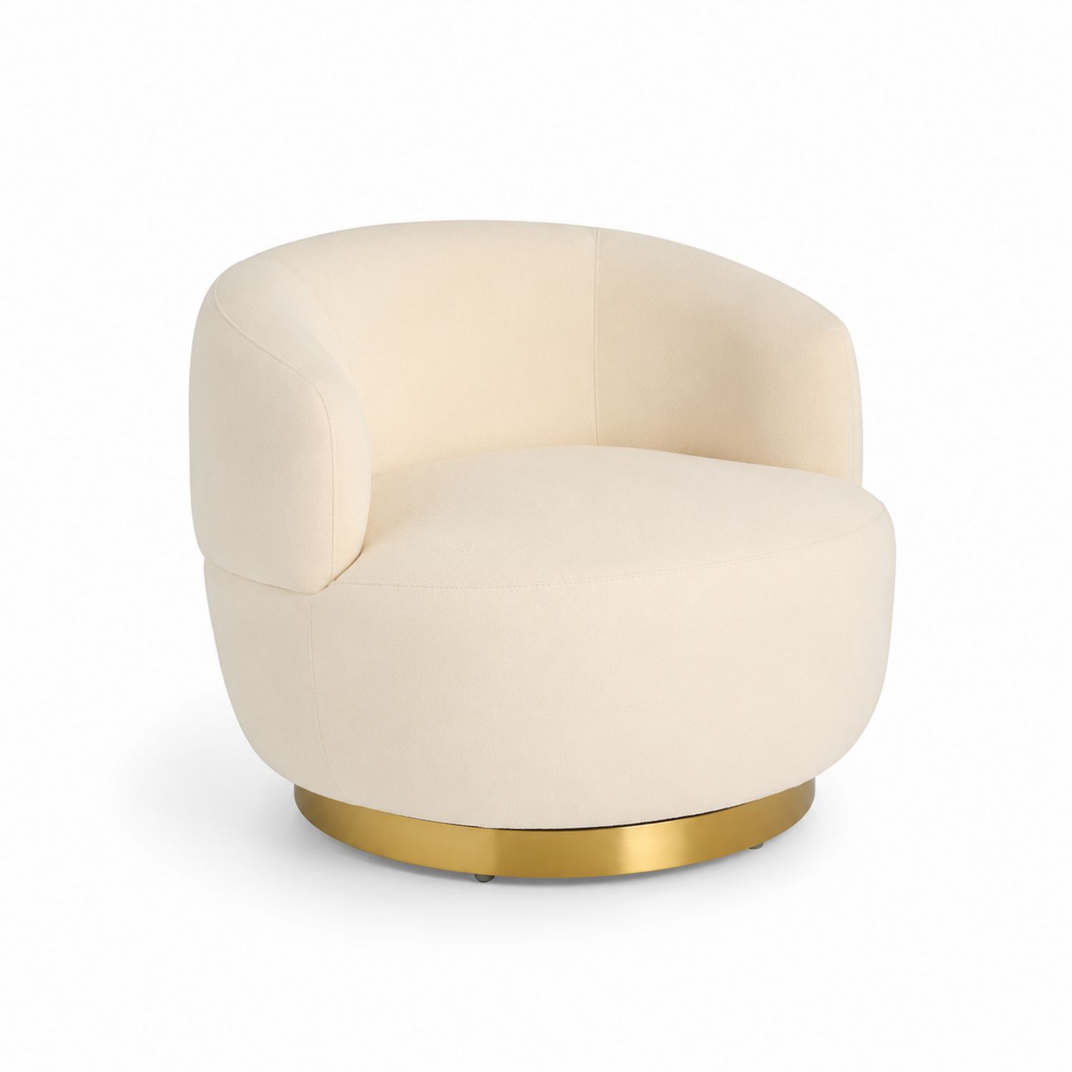 Poltrona Rotonda in Tessuto Crema con Base in Metallo