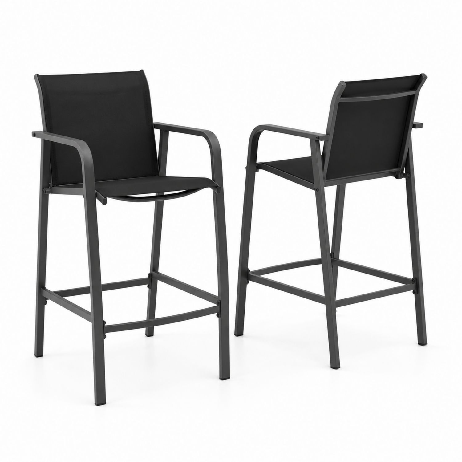 Set di 2 sgabelli da bar in alluminio nero con schienale alto