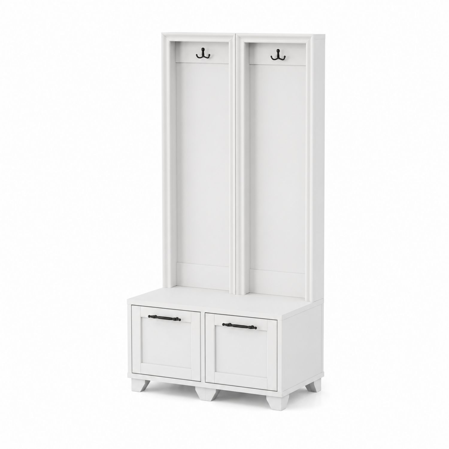 Mobile ingresso in legno con ganci e ante, Bianco