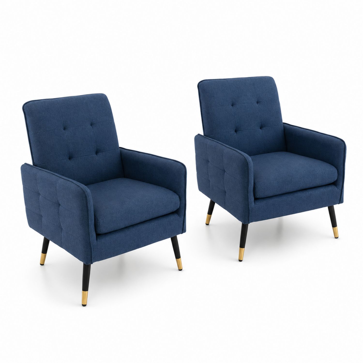 Set di 2 Poltrone in Tessuto Blu con Gambe in Metallo