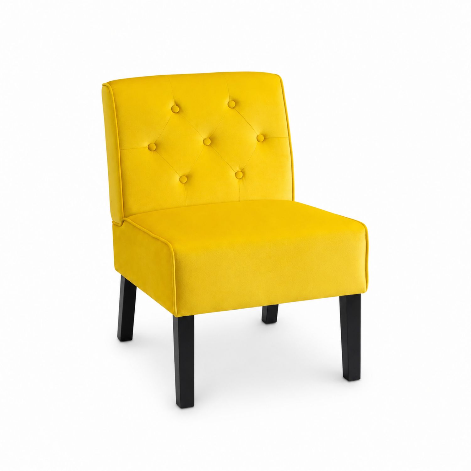 Sedia in Velluto Giallo con Gambe in Legno