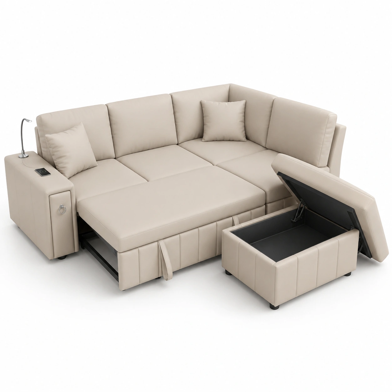 Sofa cama con almacenamiento color beige-furnityx