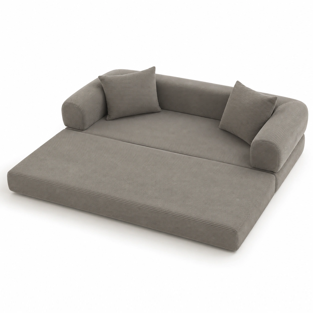 Sofa cama color gris con dos cojines-furnityx