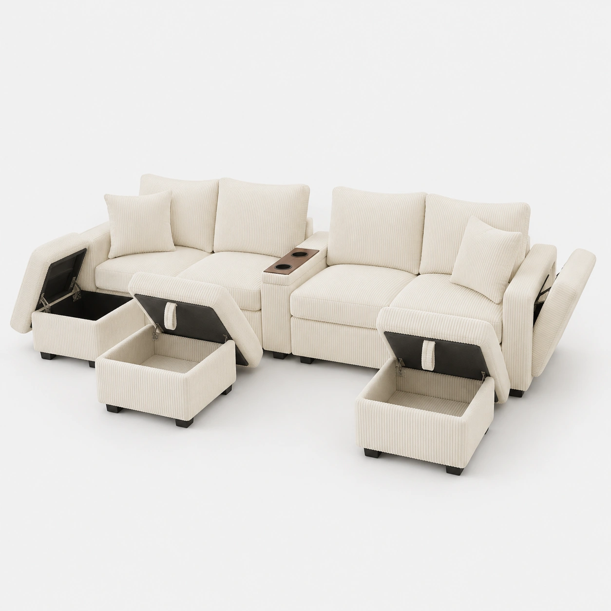 Sofa modular con almacenamiento color beige-furnityx