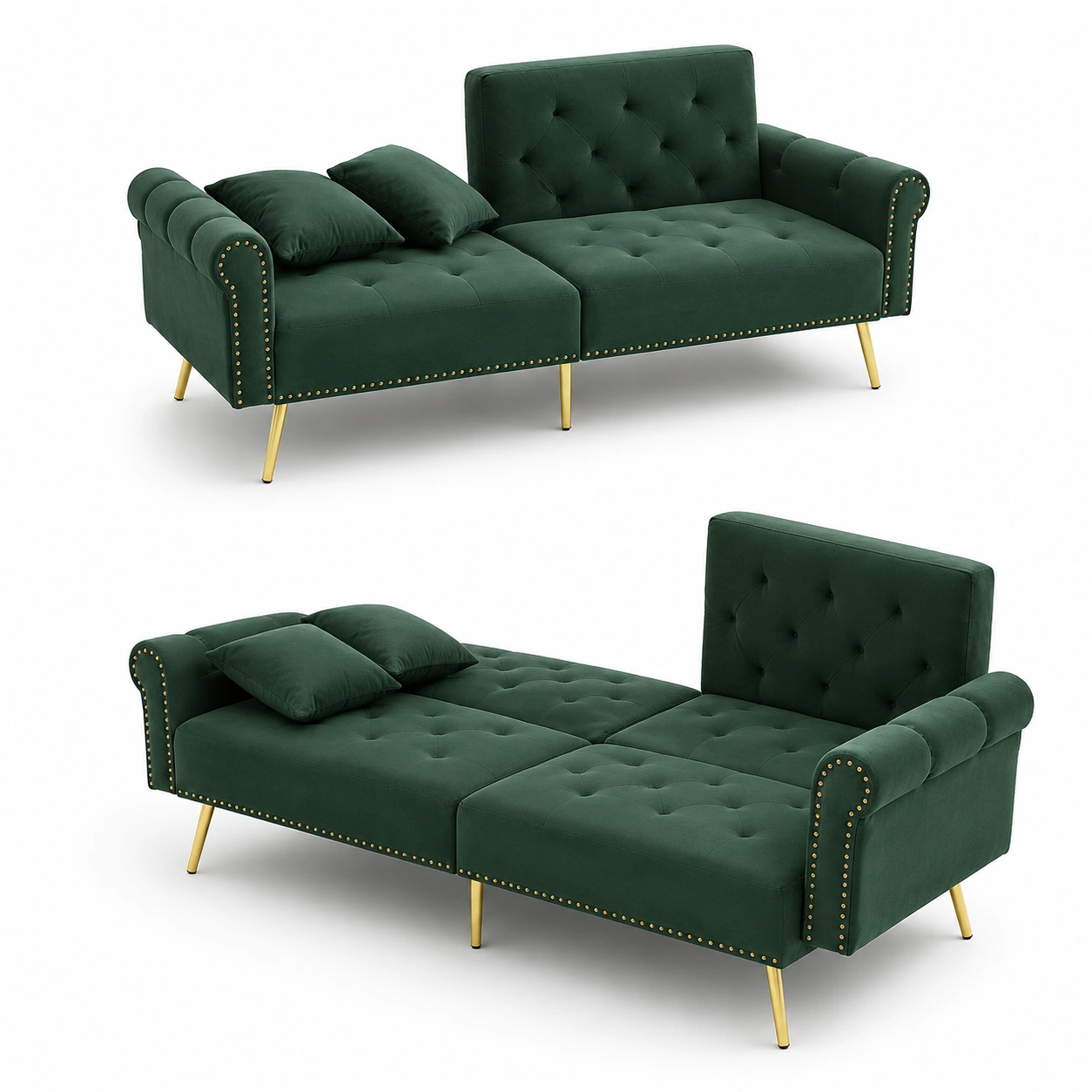Sofa cama de terciopelo color verde-furnityx