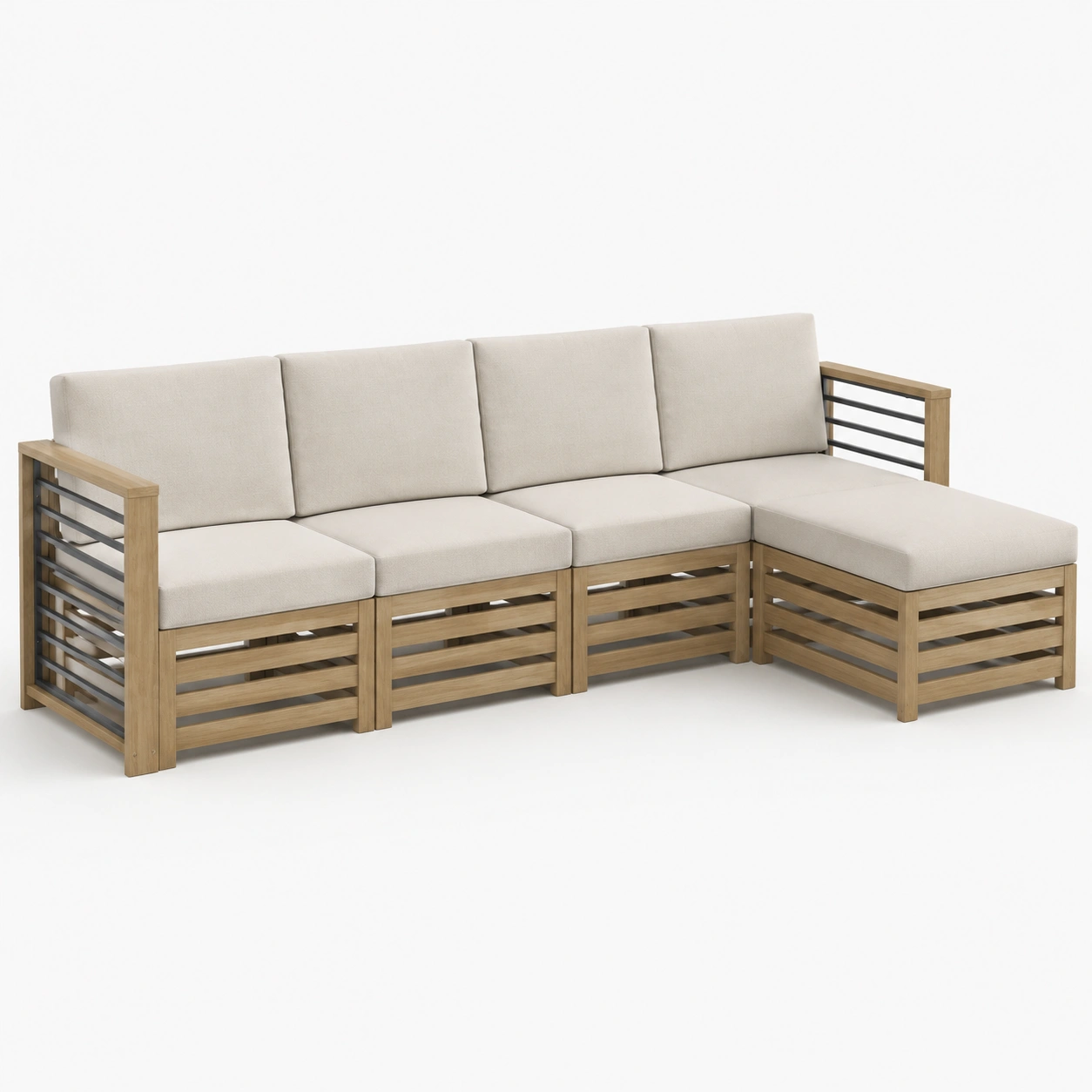 Conjunto de sofa esquinero exterior de madera color marfil-furnityx