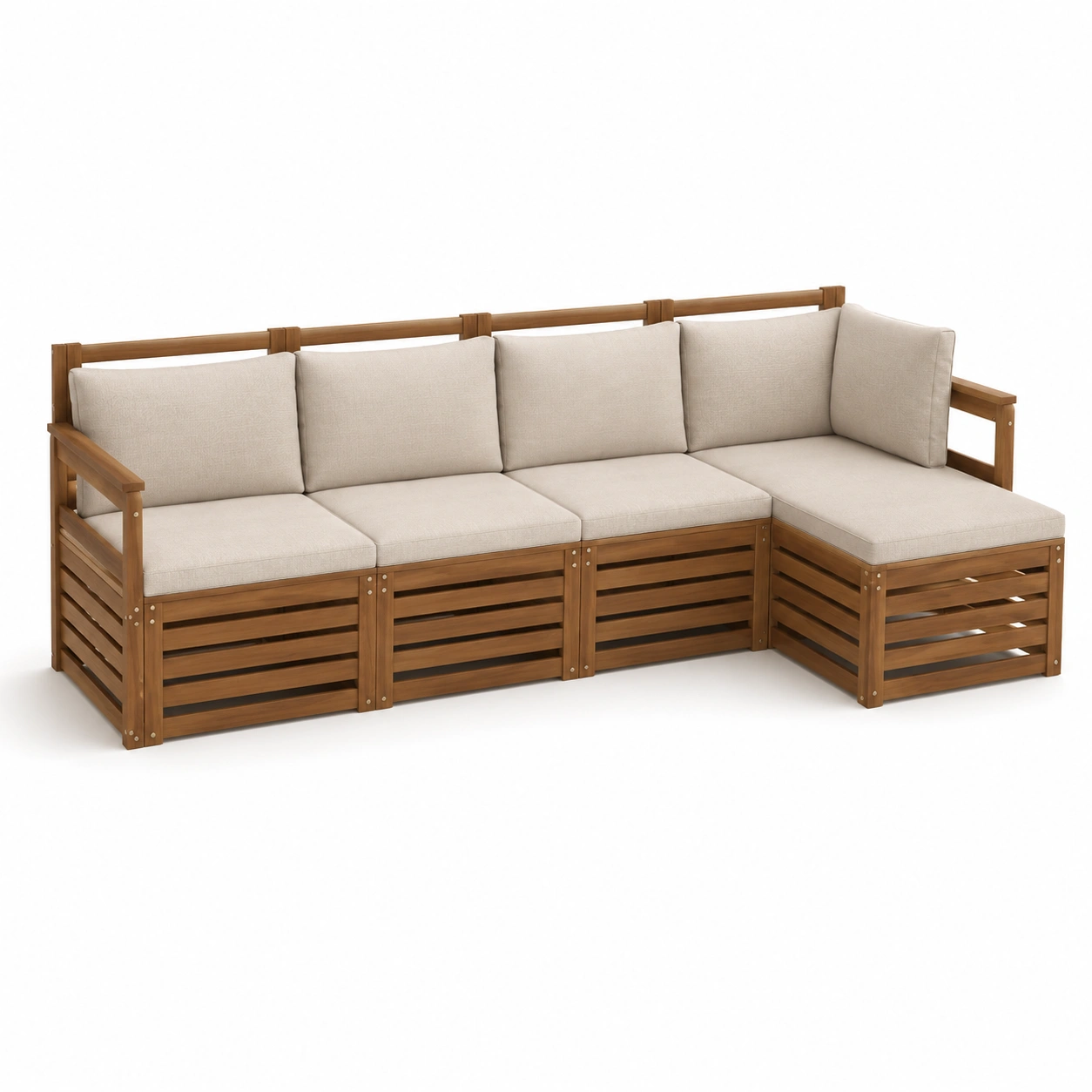 Sofa esquinero de madera color beige claro-furnityx